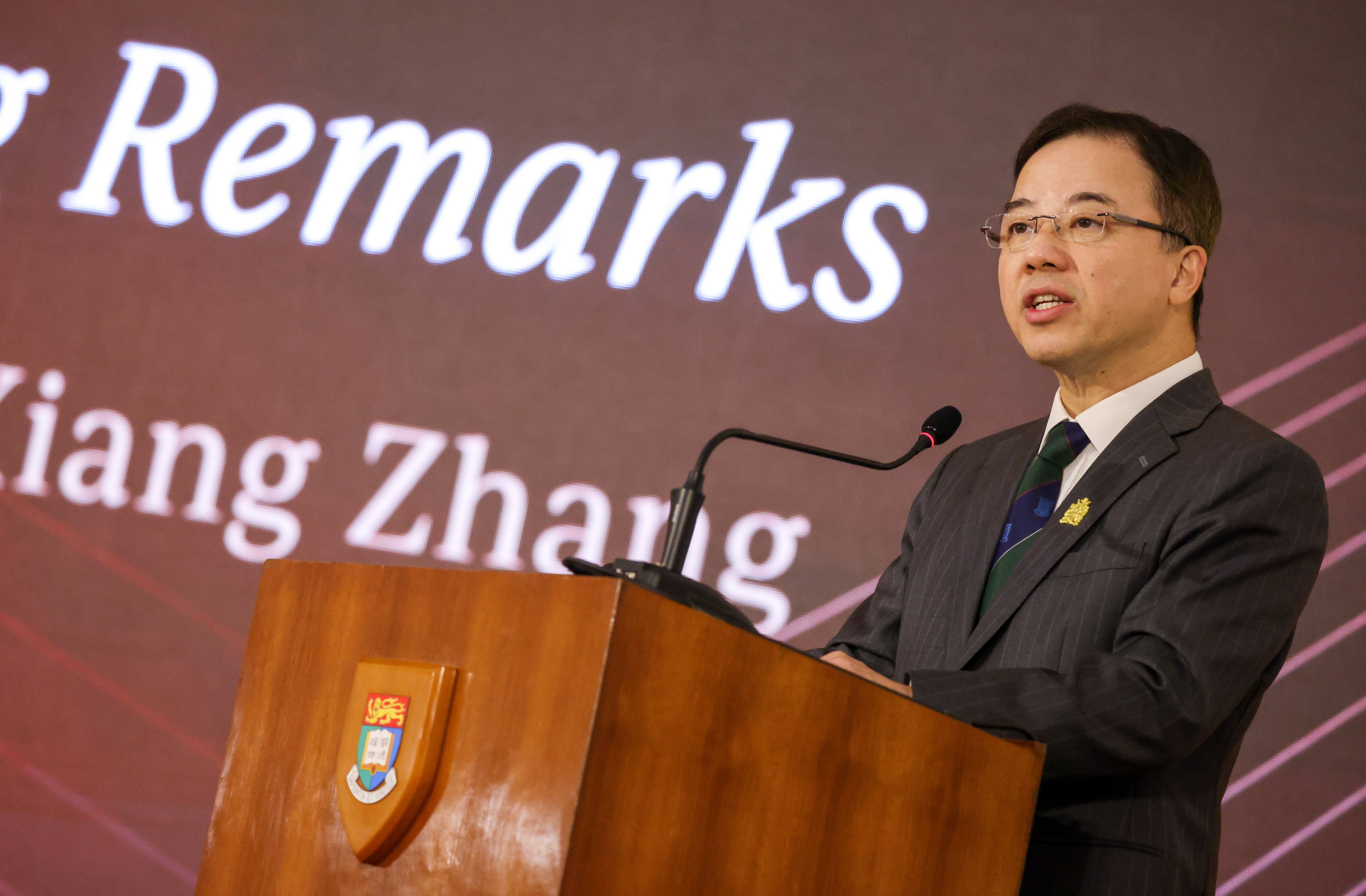 Vice-chancellor Xiang Zhang delivers a talk last year. He says the university should exercise caution when using an anonymous whistle-blower reporting system. Photo: May Tse
