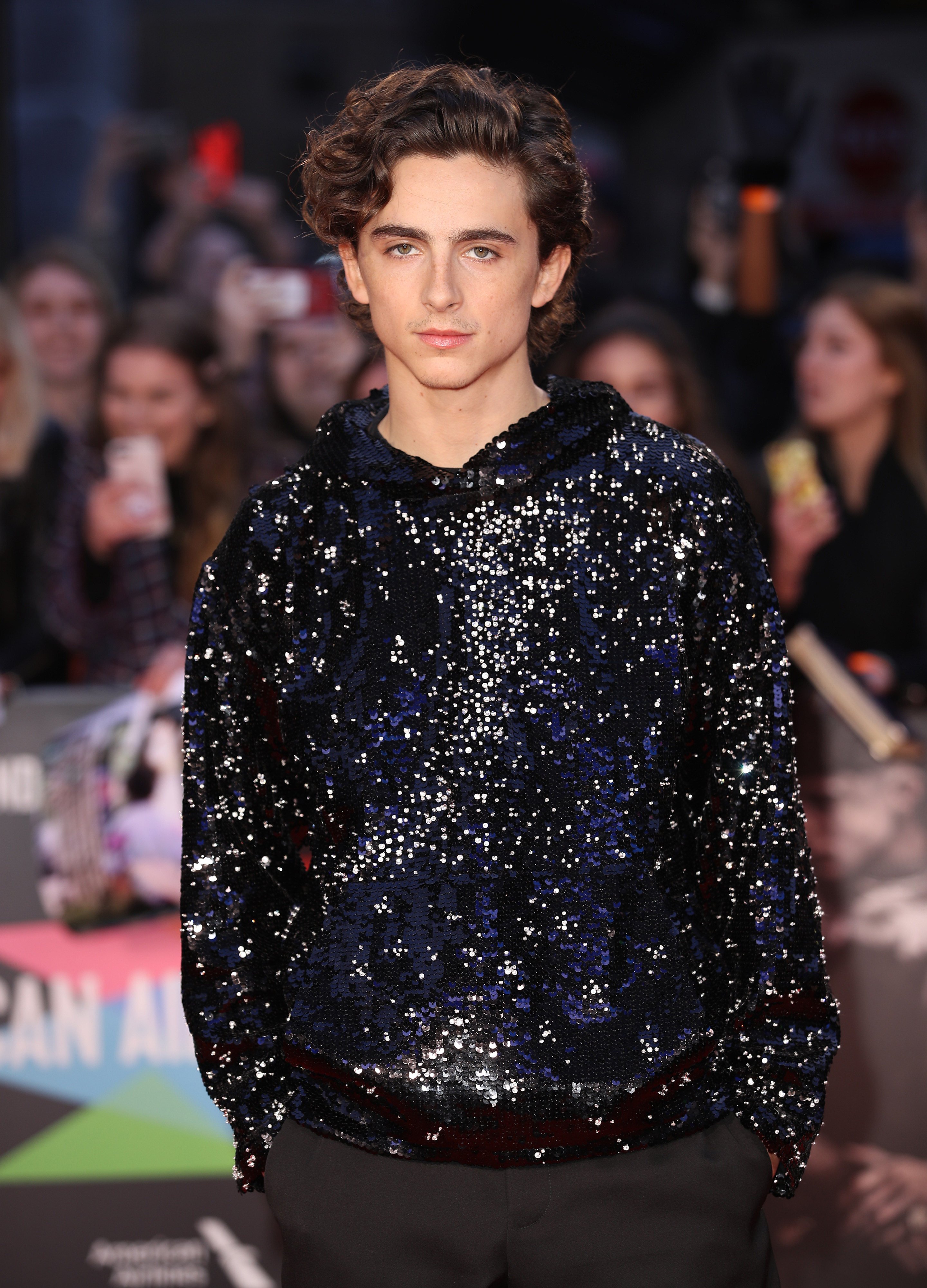 Did Timothée Chalamet’s sparkly hoodie at The King premiere in 2019 launch the streetwear staple on a path to high fashion ubiquity? Photo: WireImage