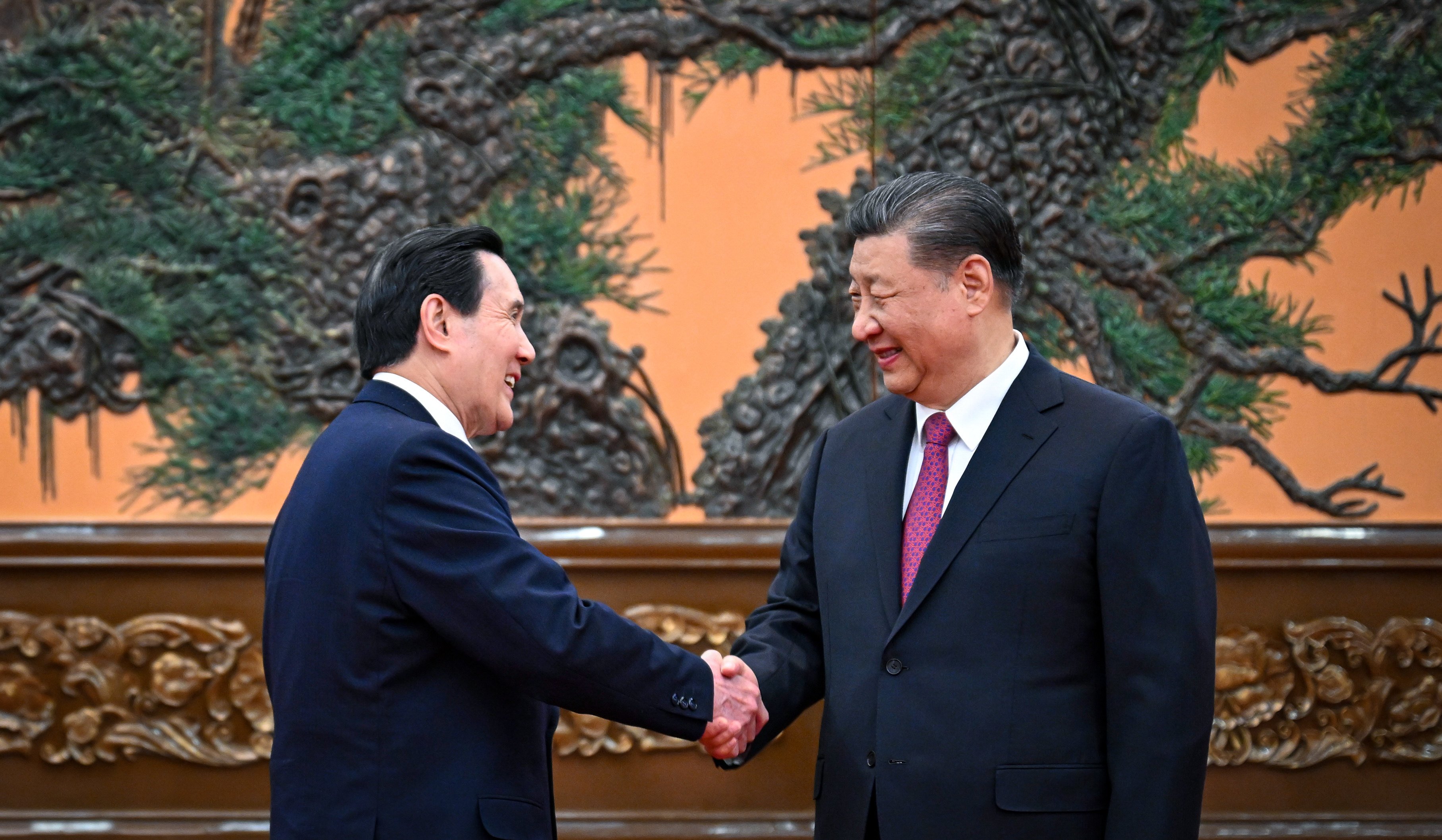 Former Taiwanese president Ma Ying-jeou (left) meets mainland Chinese leader Xi Jinping in Beijing on Wednesday. Photo: Xinhua