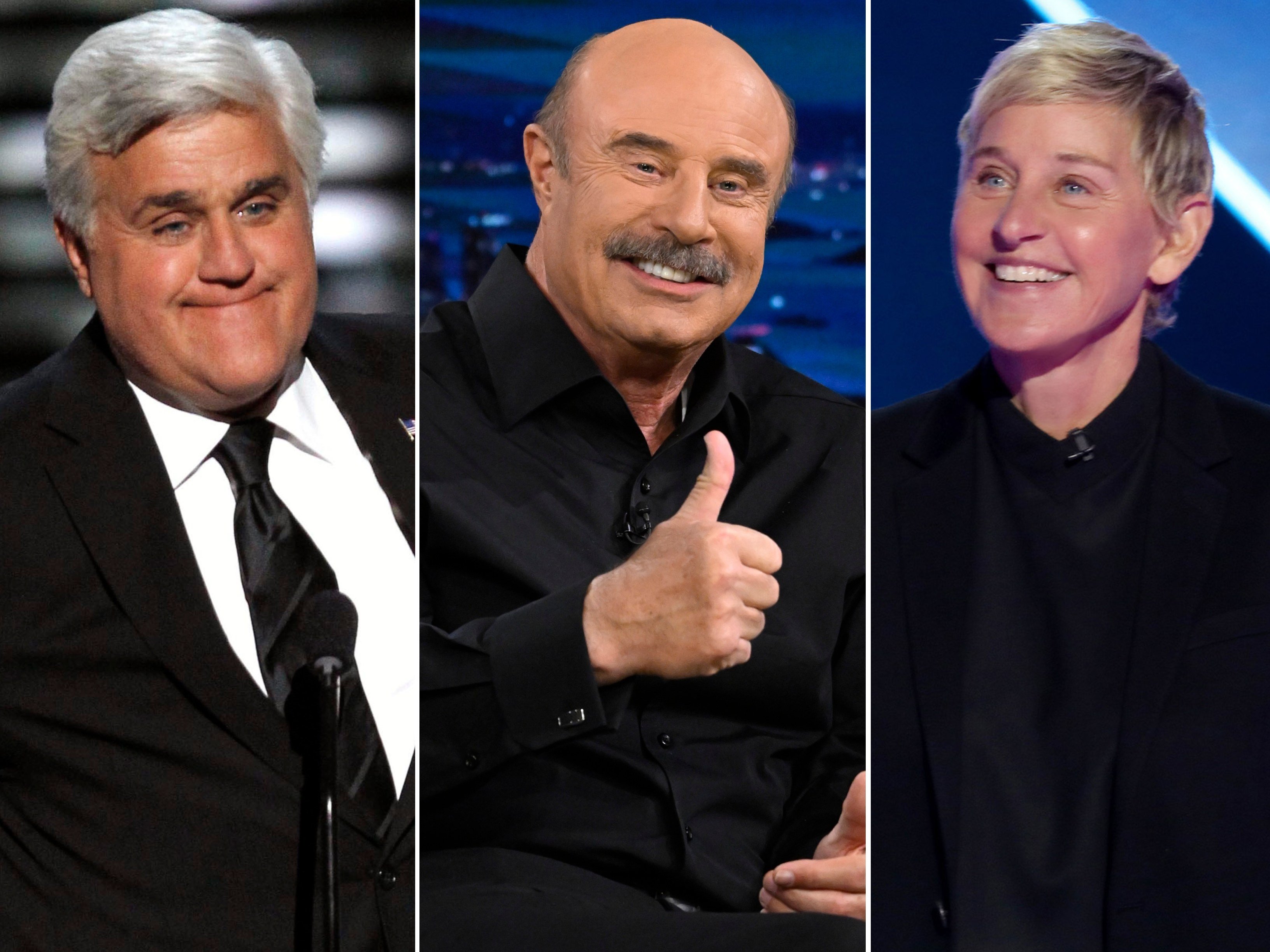 Jay Leno, Dr Phil and Ellen DeGeneres all made bank from their talk shows. Photos: Getty Images, AP