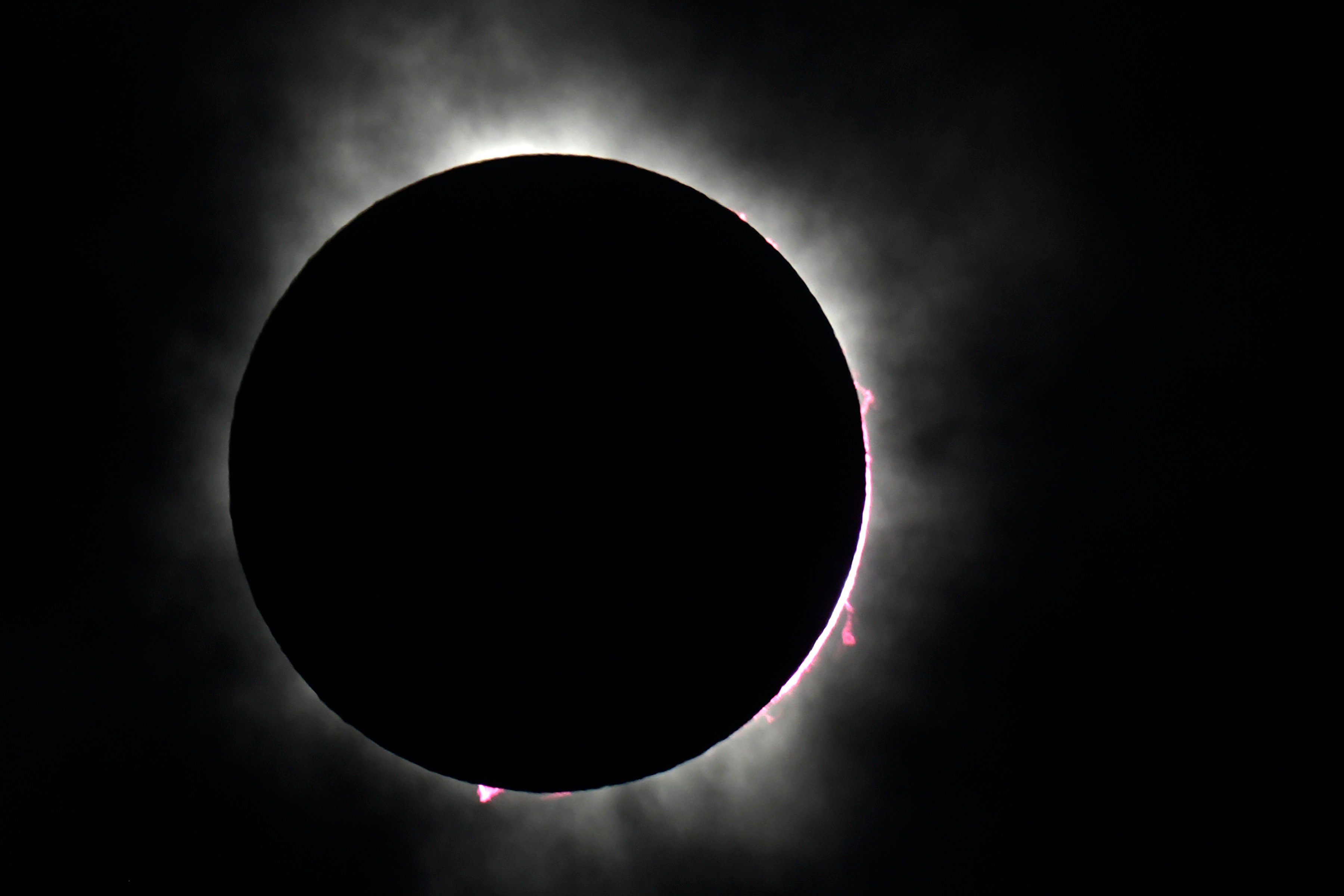 The moon covers the sun during a total solar eclipse, as seen from Fort Worth, in the US state of Texas, on April 8, 2024. Photo: AP