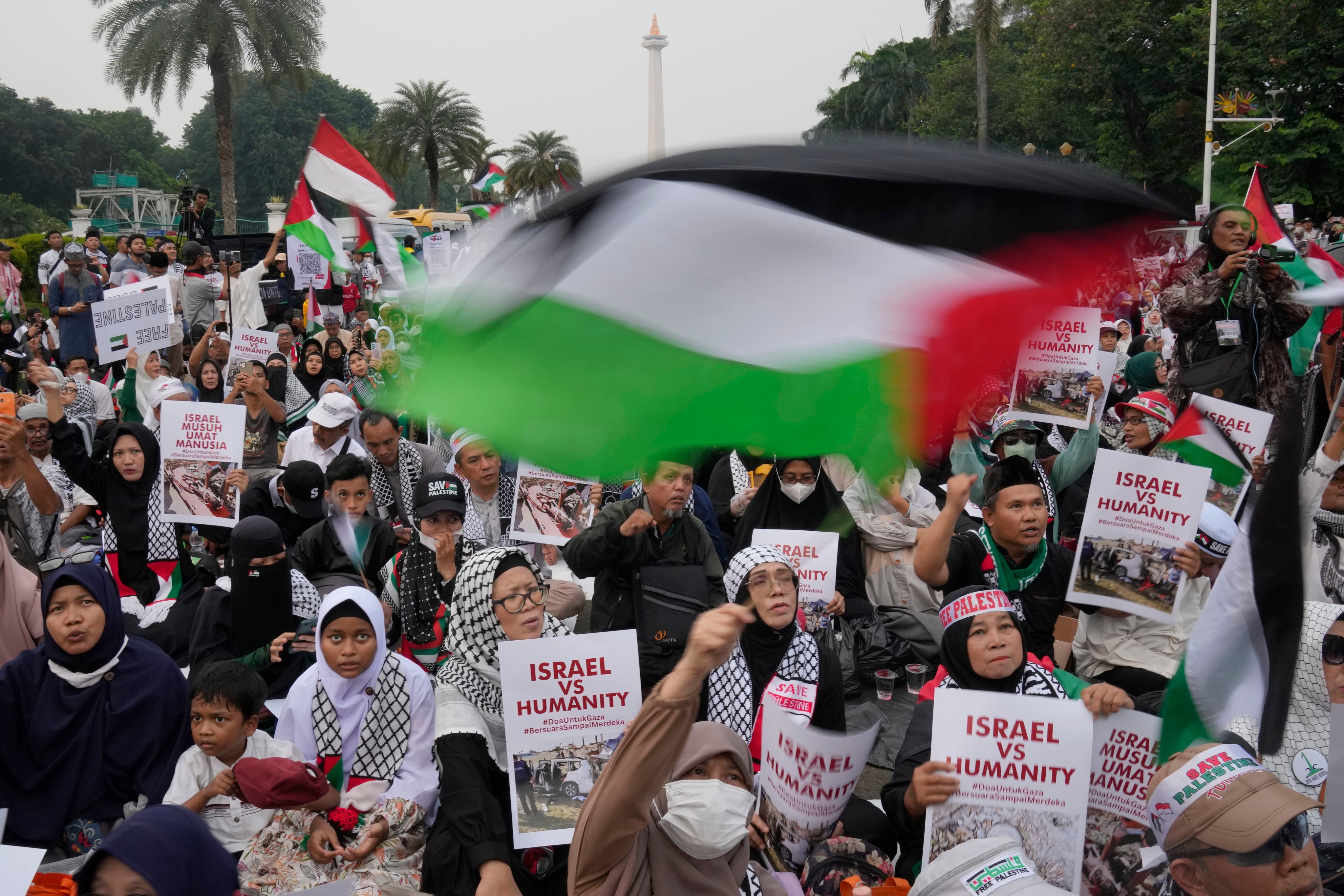 Protesters wave Palestinian flags during a rally in Jakarta earlier this month in support of Palestinians in Gaza. Photo: AP