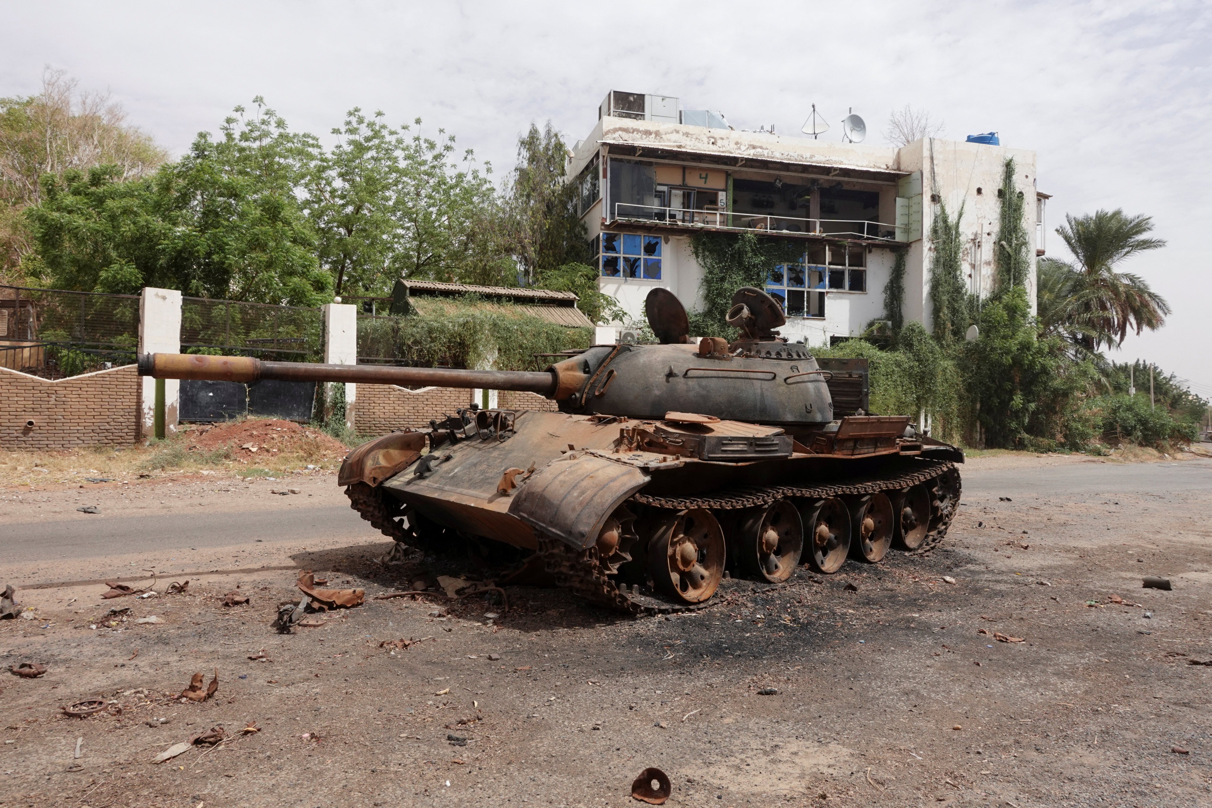 A damaged army tank in Omdurman, Sudan. War has been raging for a year. Photo: Reuters