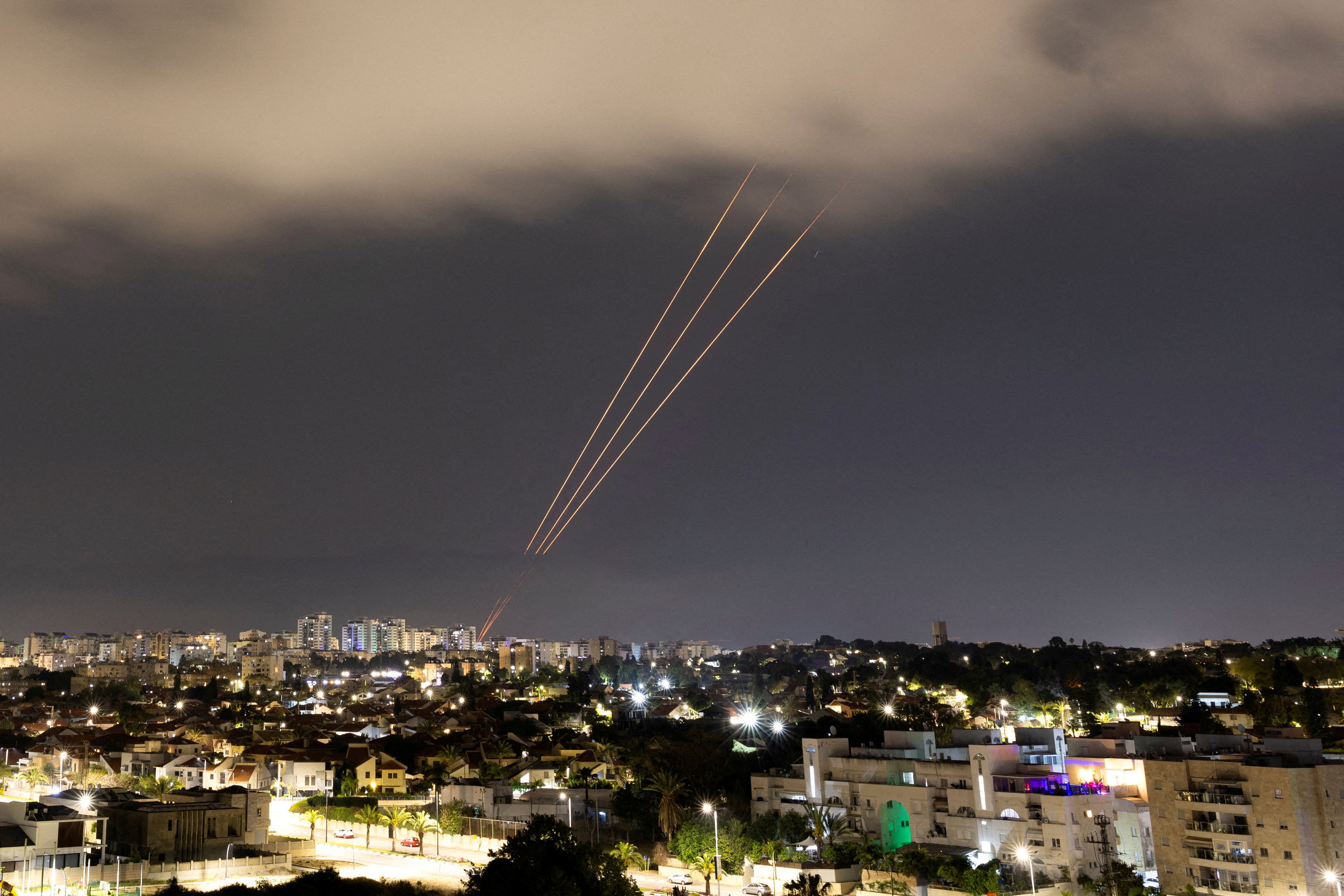 An anti-missile system operates after Iran launched drones and missiles towards Israel, as seen from Ashkelon, Israel, on April 14. Photo: Reuters