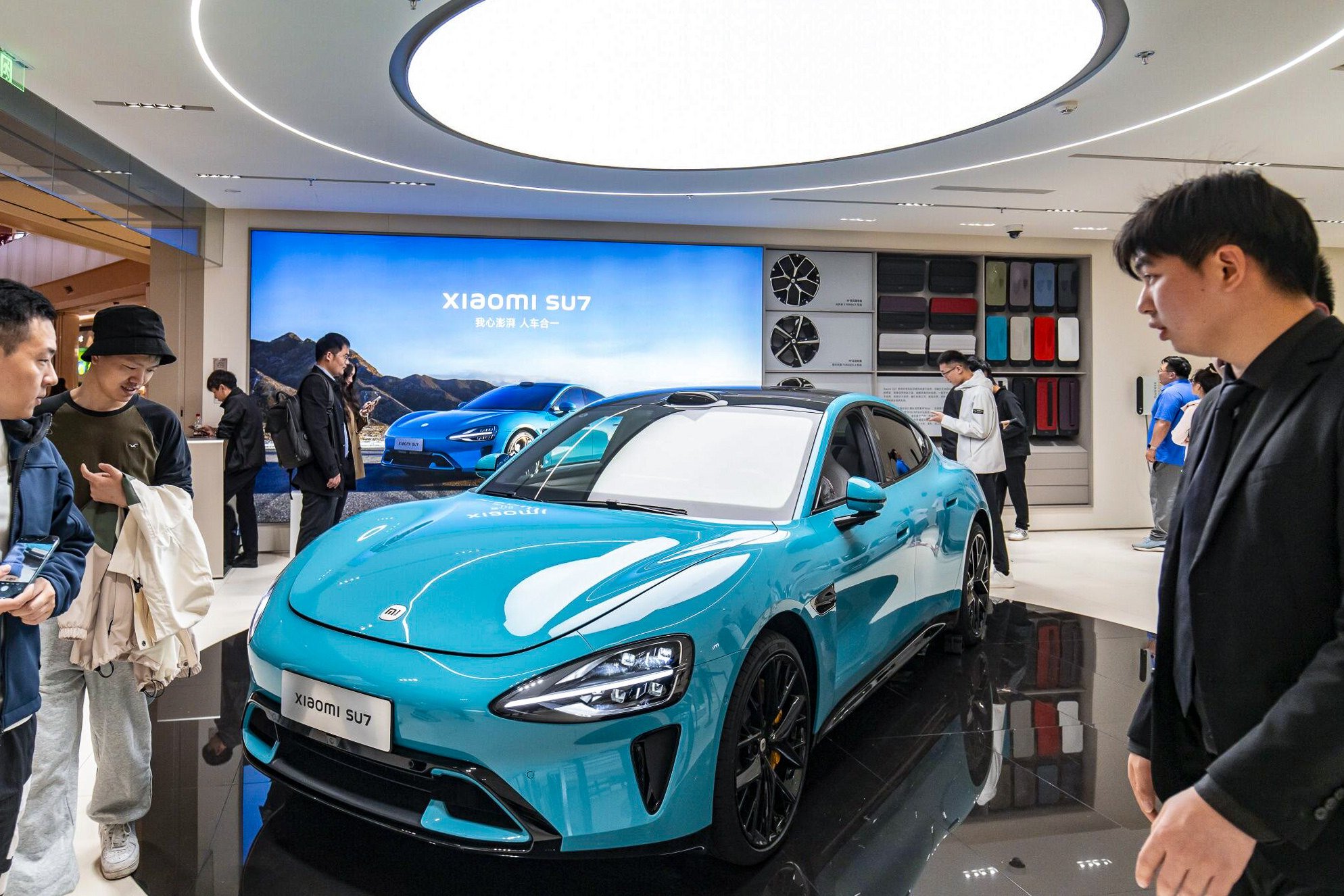 A Xiaomi SU7 electric vehicle on display at one of the company’s store in Shanghai, April 2, 2024. Photo: Bloomberg