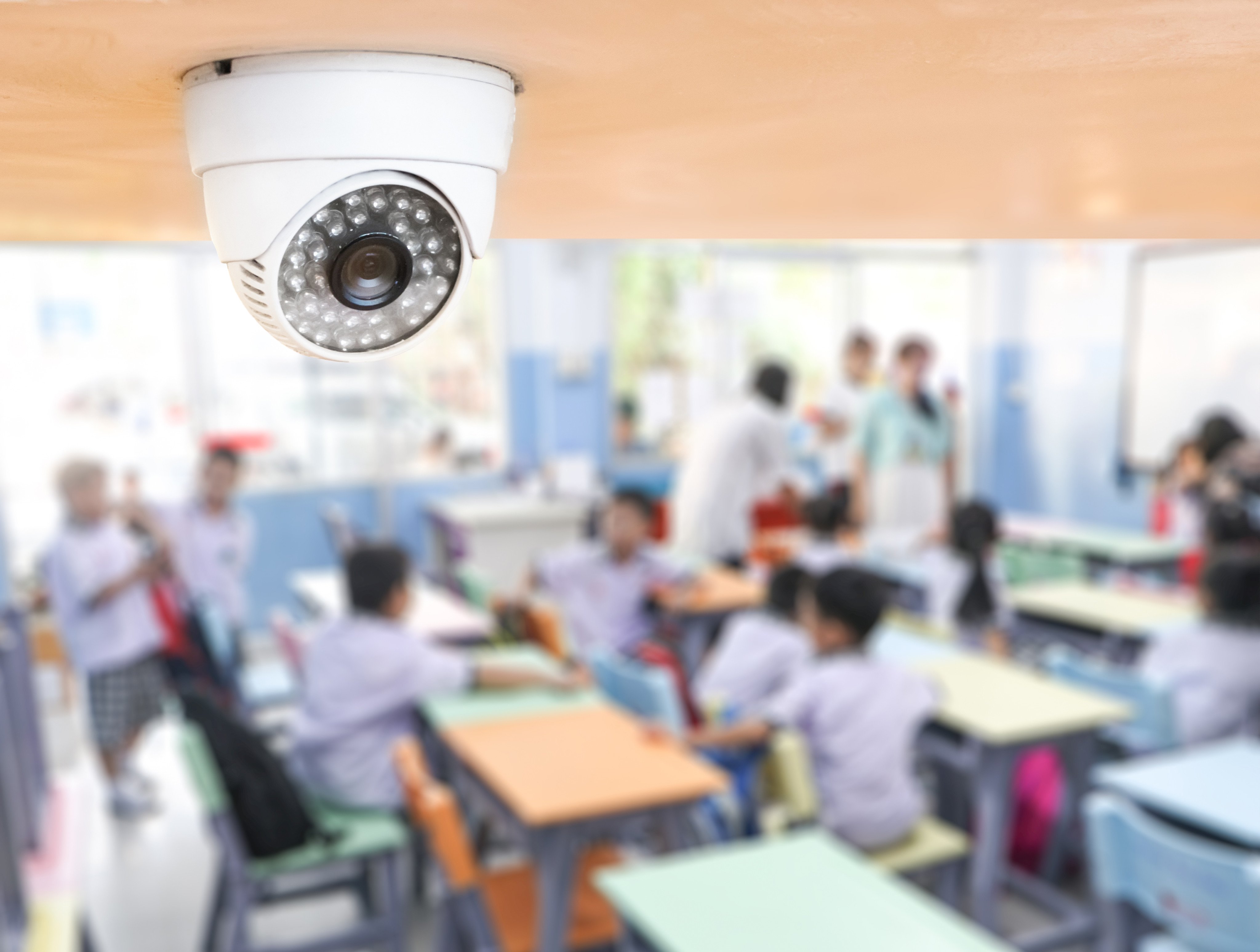 CCTV Security monitoring student in classroom at school. Photo: Shutterstock
