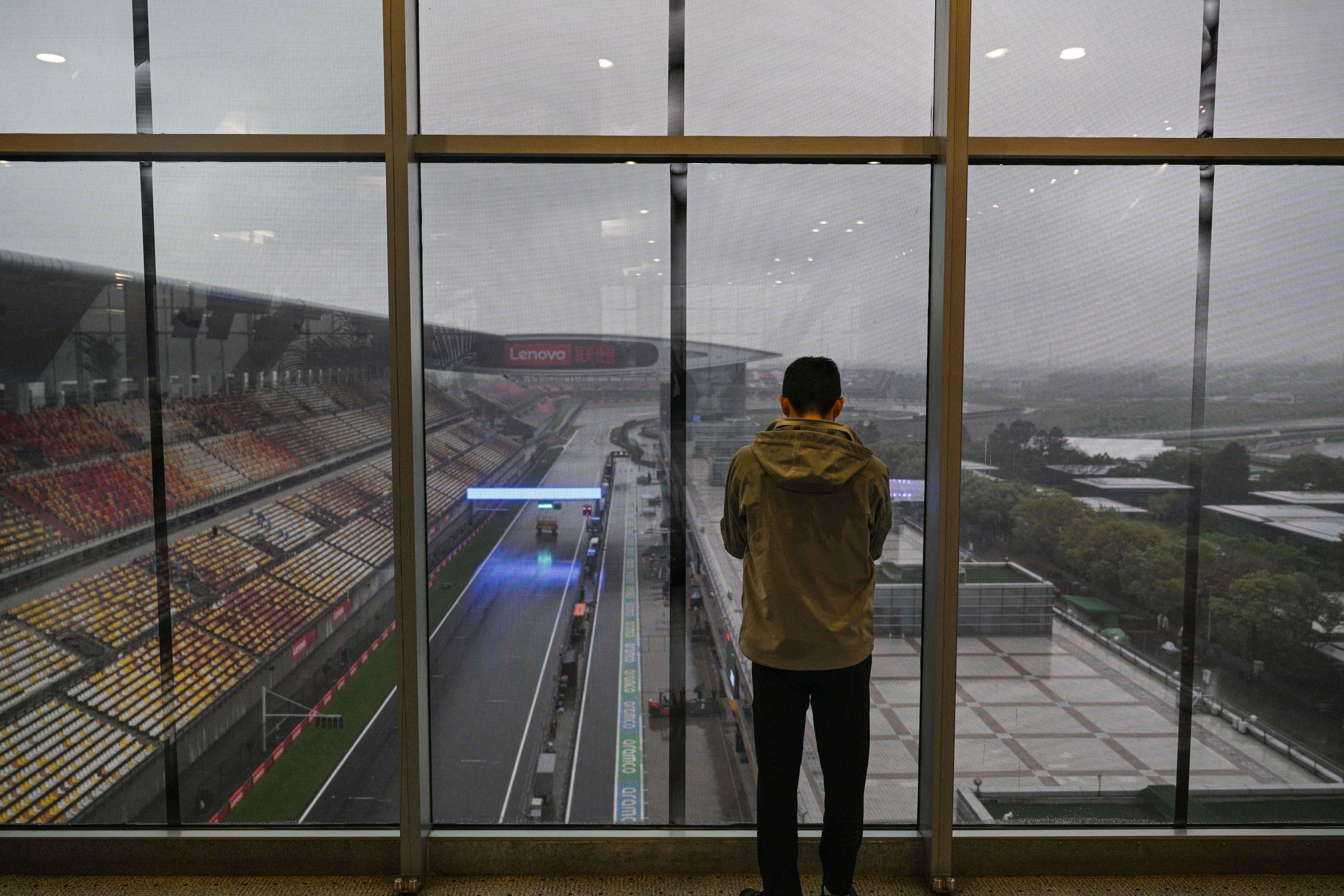 A man gets an overview of the Shanghai International Circuit ahead of the weekend’s Chinese Grand Prix in Shanghai. Photo: AFP