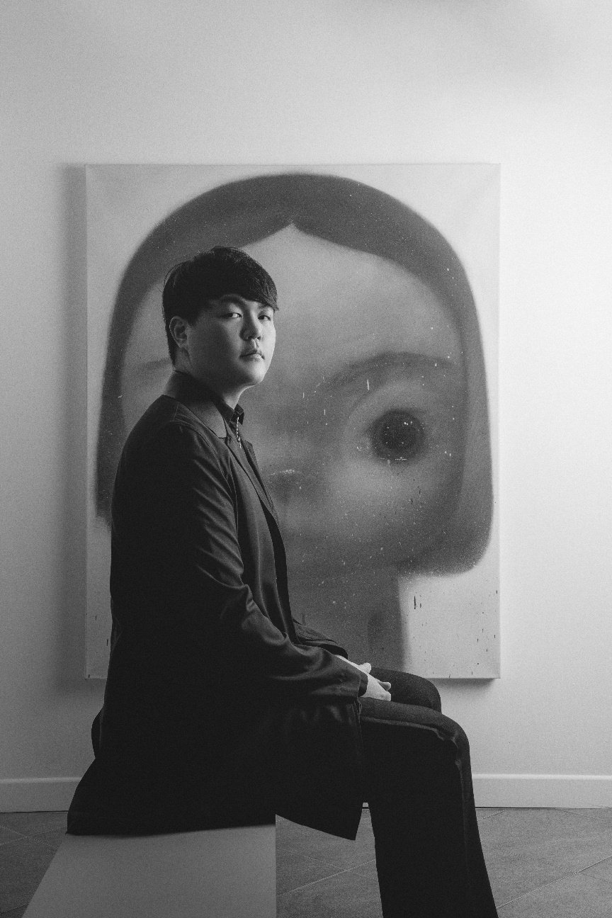 Young Korean collector Noh Jae-myung with Roby Dwi Antono’s Untitled (2021). Noh is launching a new art fair in Seoul, called Art OnO, which will focus on emerging contemporary artists. Photo: Art OnO