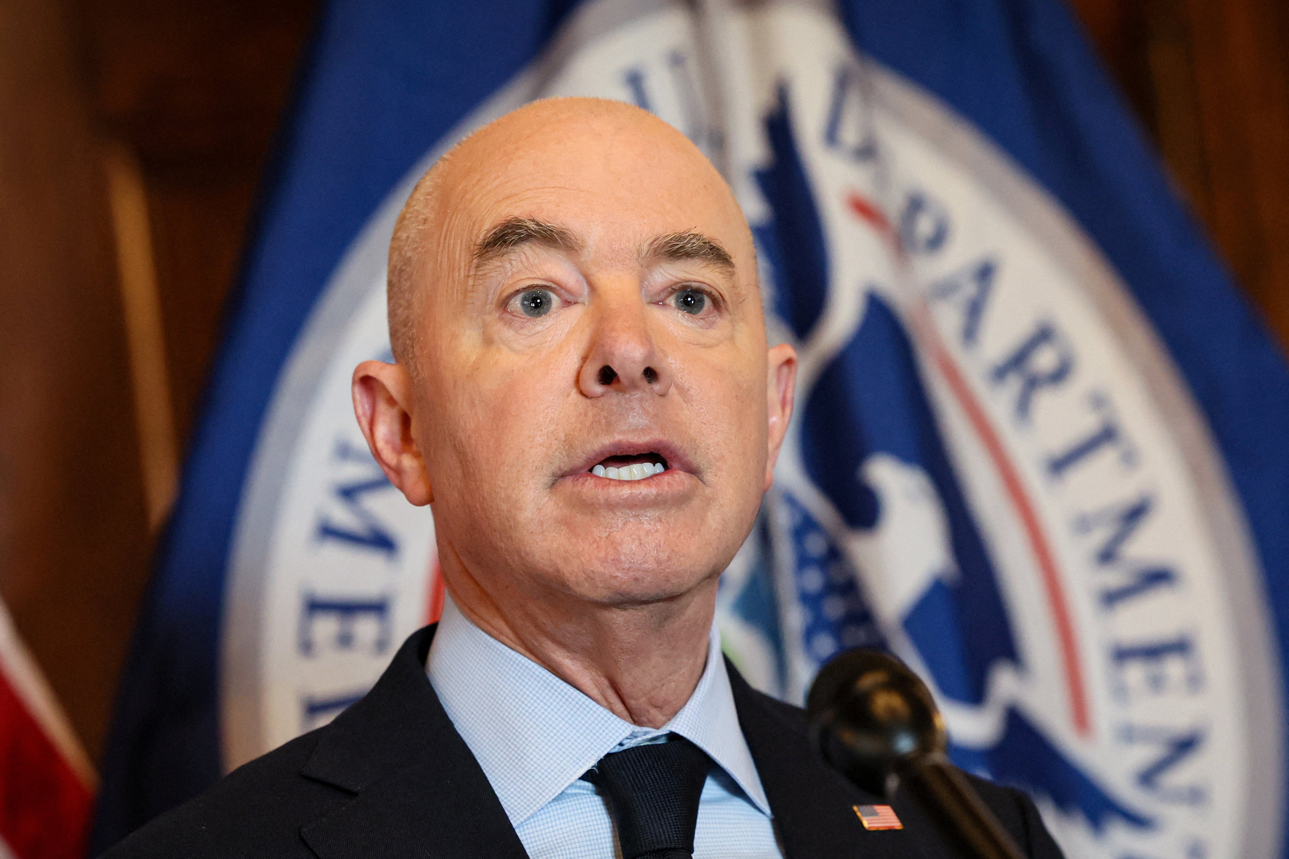 US Department of Homeland Security Secretary Alejandro Mayorkas speaks during a news conference in New York on Tuesday. Photo: Reuters