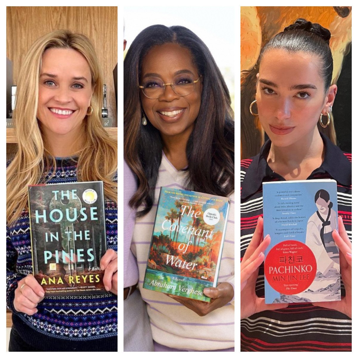 Reese Witherspoon, Oprah Winfrey and Dua Lipa all lead their own book clubs. Photos: @reesesbookclub, @oprahsbookclub, @service95/Instagram