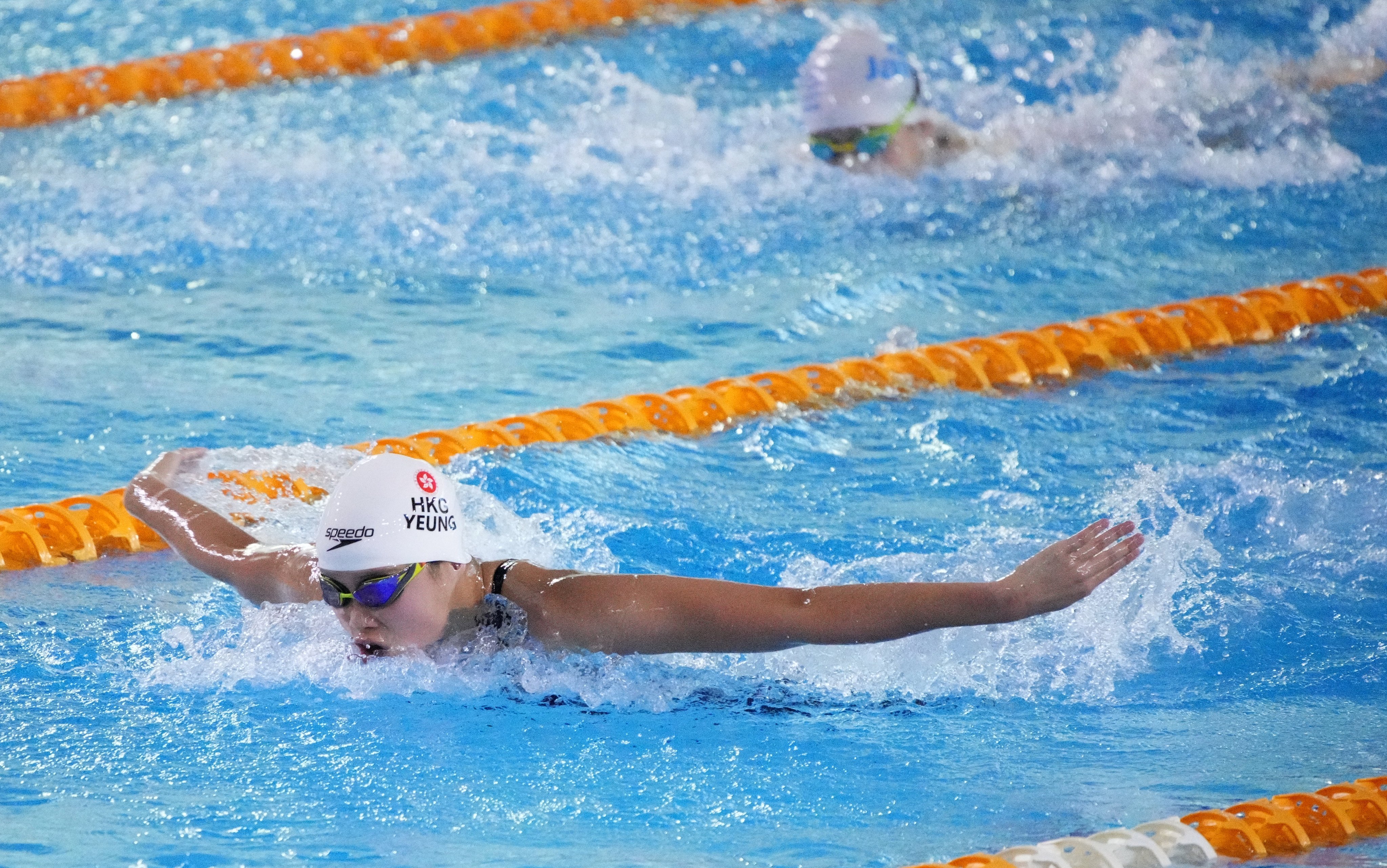 Yeung Hoi-ching breaks the Hong Kong record in the women’s 200m butterfly during the National Long Course Swimming Trial at the Hong Kong Sports Institute in Fo Tan on April 14. Photo: Eugene Lee