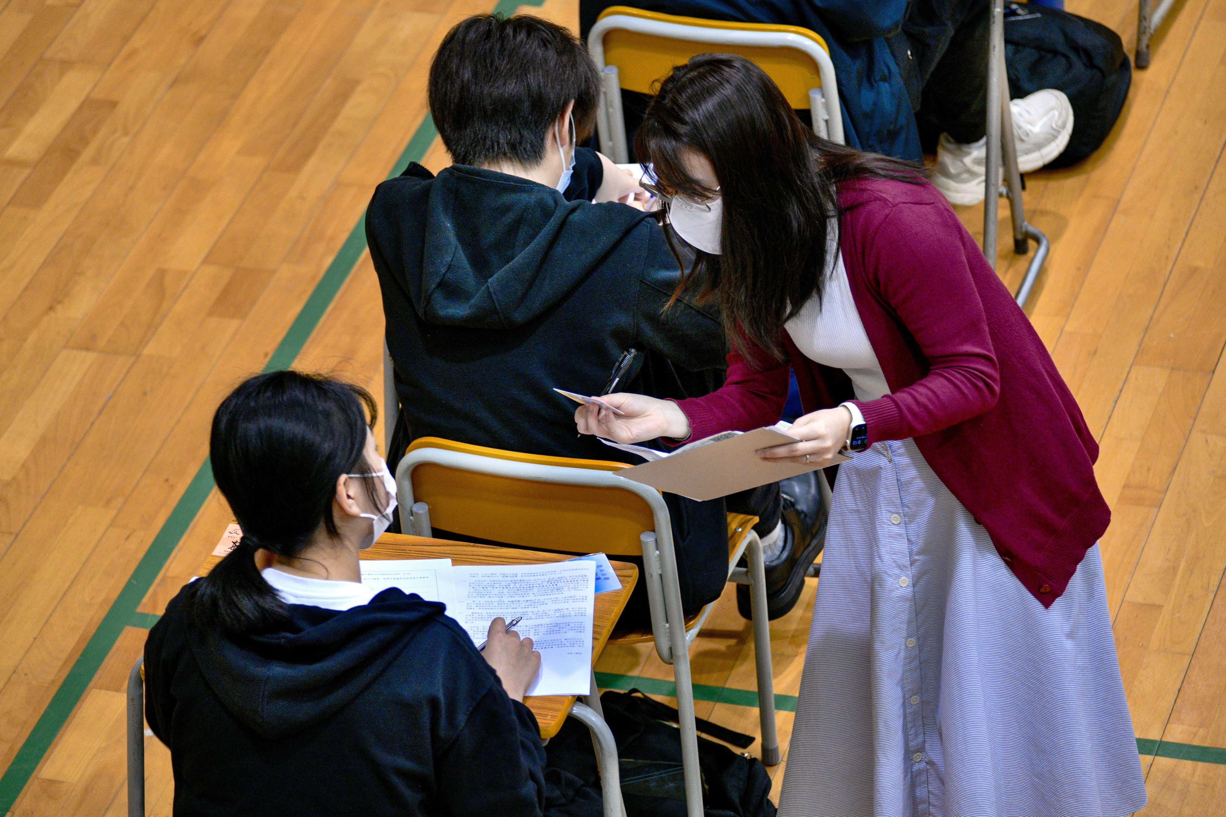 Students sit one of this year’s DSE exams, the university entrance tests in Hong Kong. Photo: Handout
