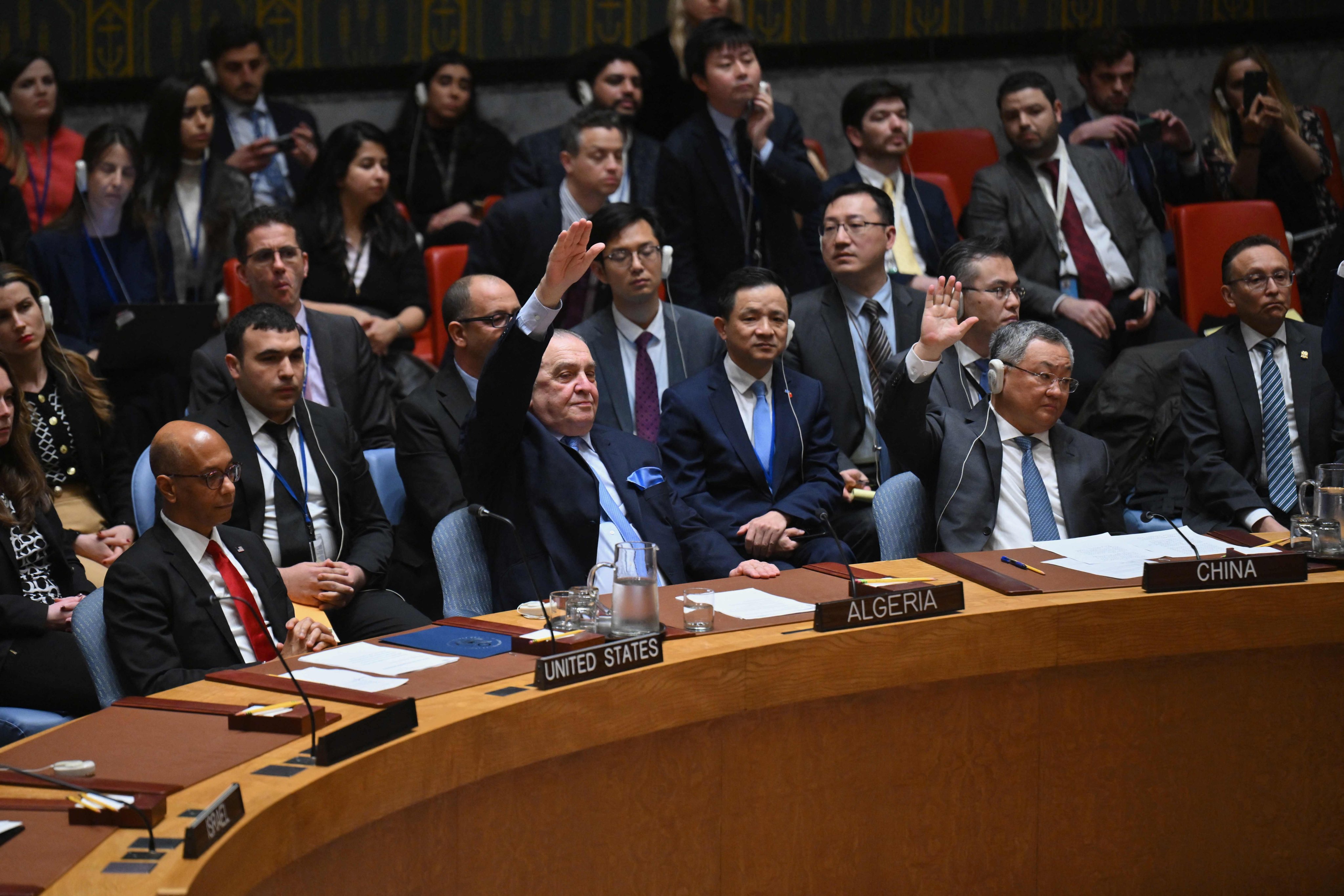 The UN Security Council votes on a resolution allowing Palestinian UN membership at the United Nations headquarters in New York on Thursday. Photo: AFP