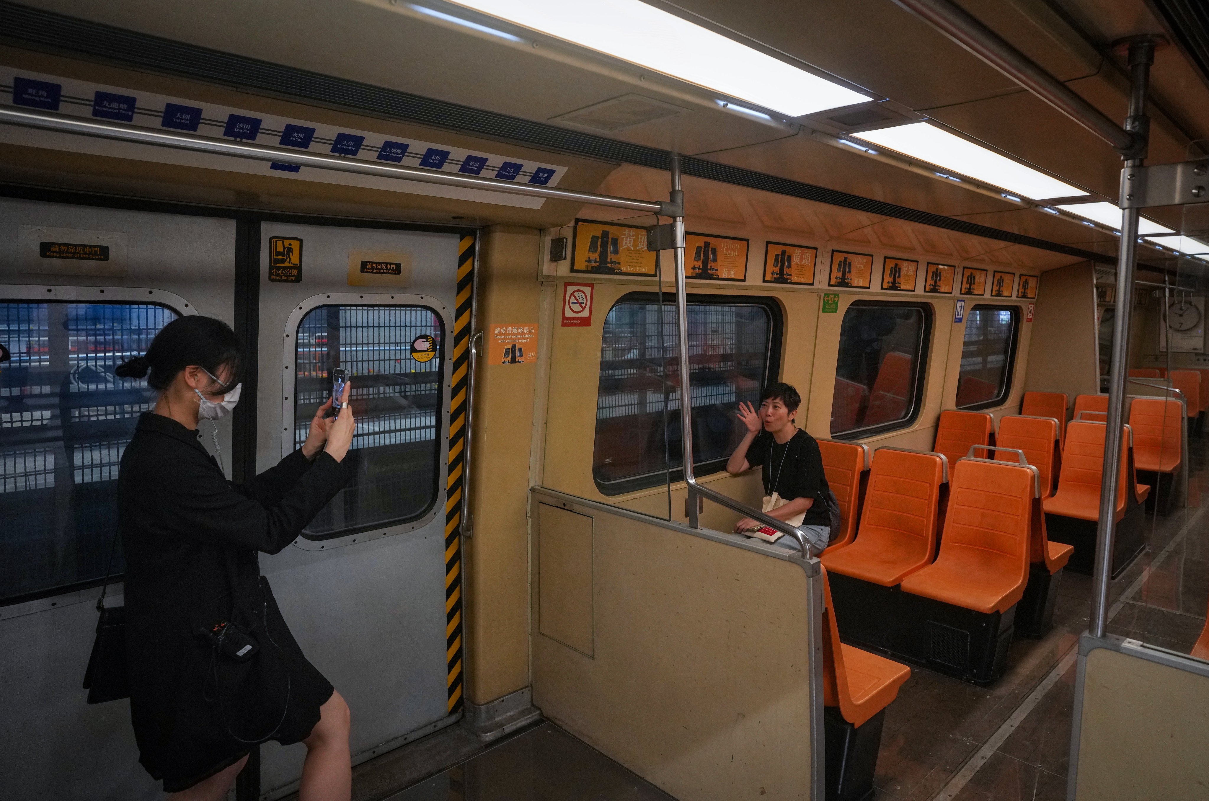 A compartment of the first-generation electric train “Yellow Head” which was part of the East Rail Line. Photo: Elson Li