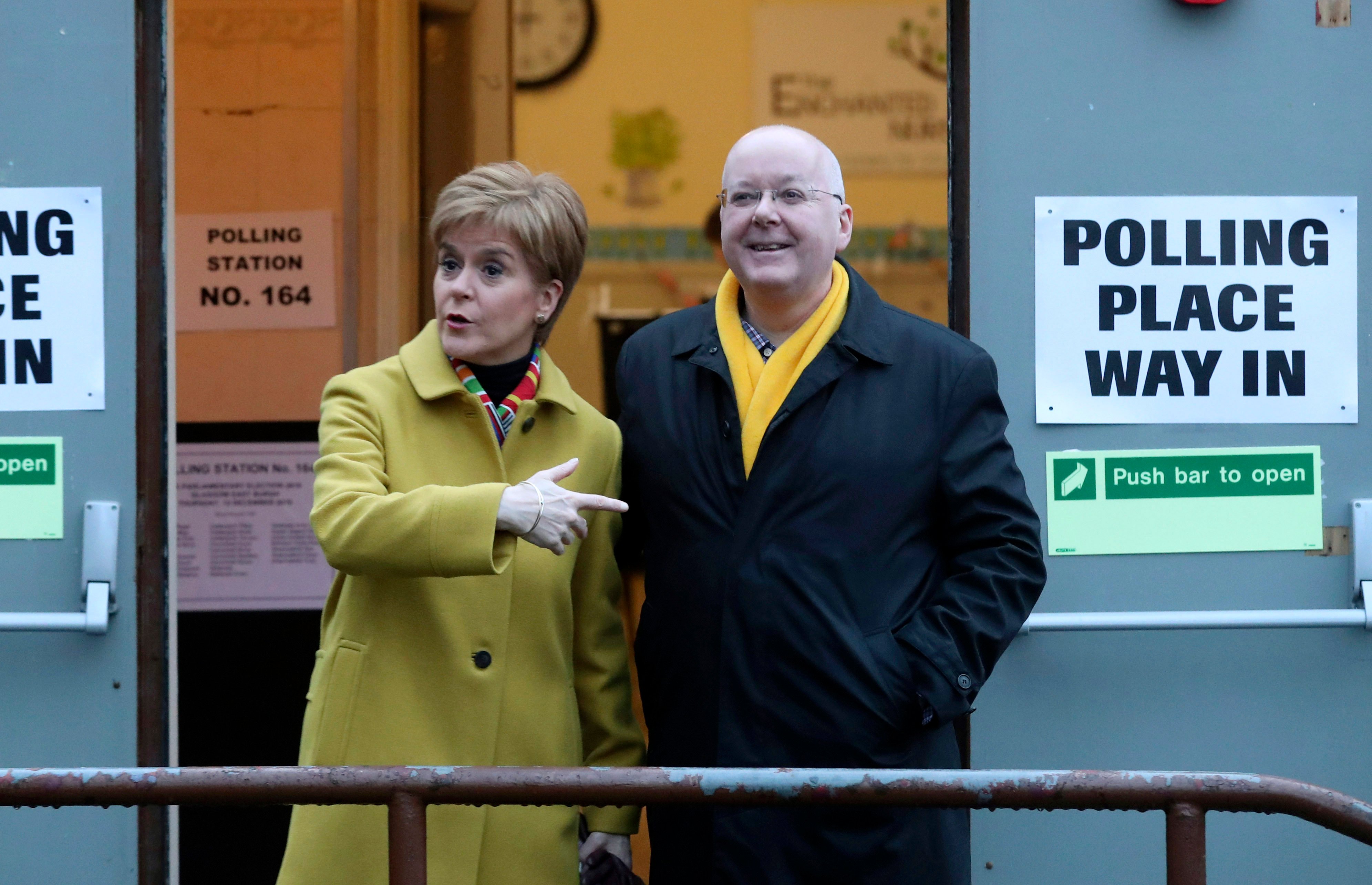 Former Scottish First Minister Nicola Sturgeon with her husband Peter Murrell in Glasgow, UK in 2019. Murrell was charged on Thursday with XXXX Photo: AP