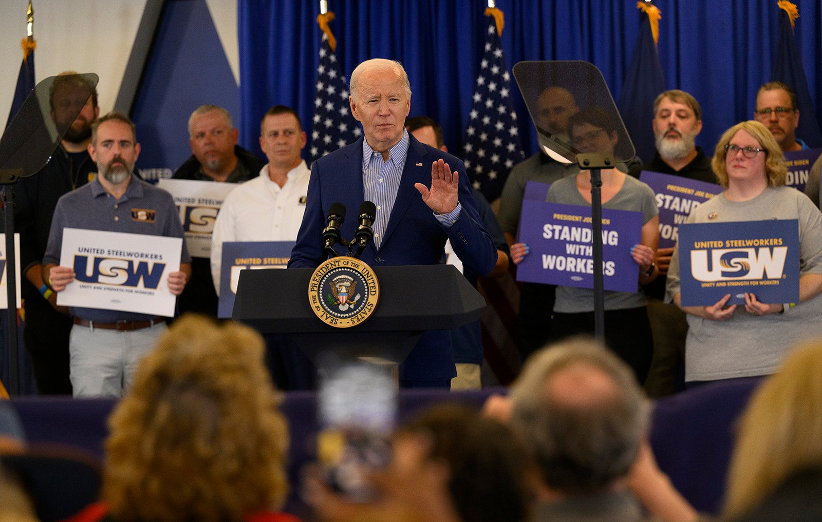 President Joe Biden, who has called for tripling the tariffs on Chinese steel,  speaks at the United Steelworkers Headquarters in Pittsburgh on April 17. Photo: TNS 