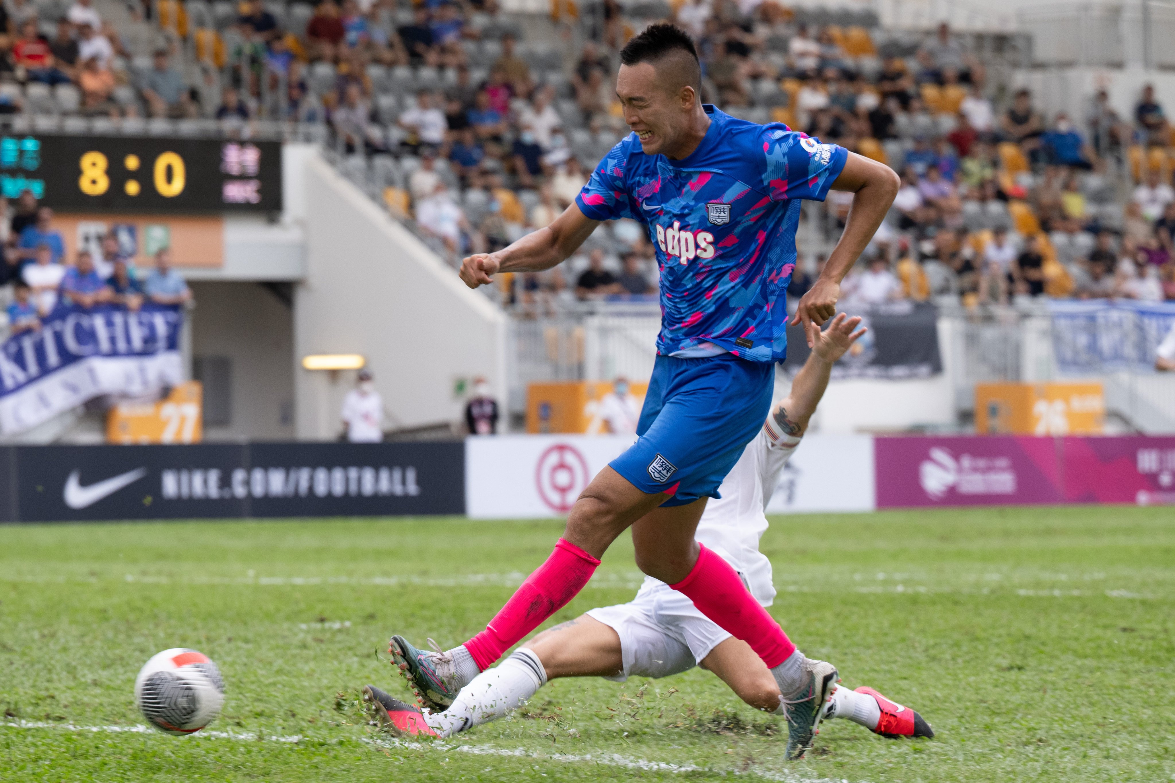 Kim Shin-wook has made only six appearances this season, leaving Kitchee interim head coach Kim Dong-jin unclear over the player’s future. Photo: HKFA