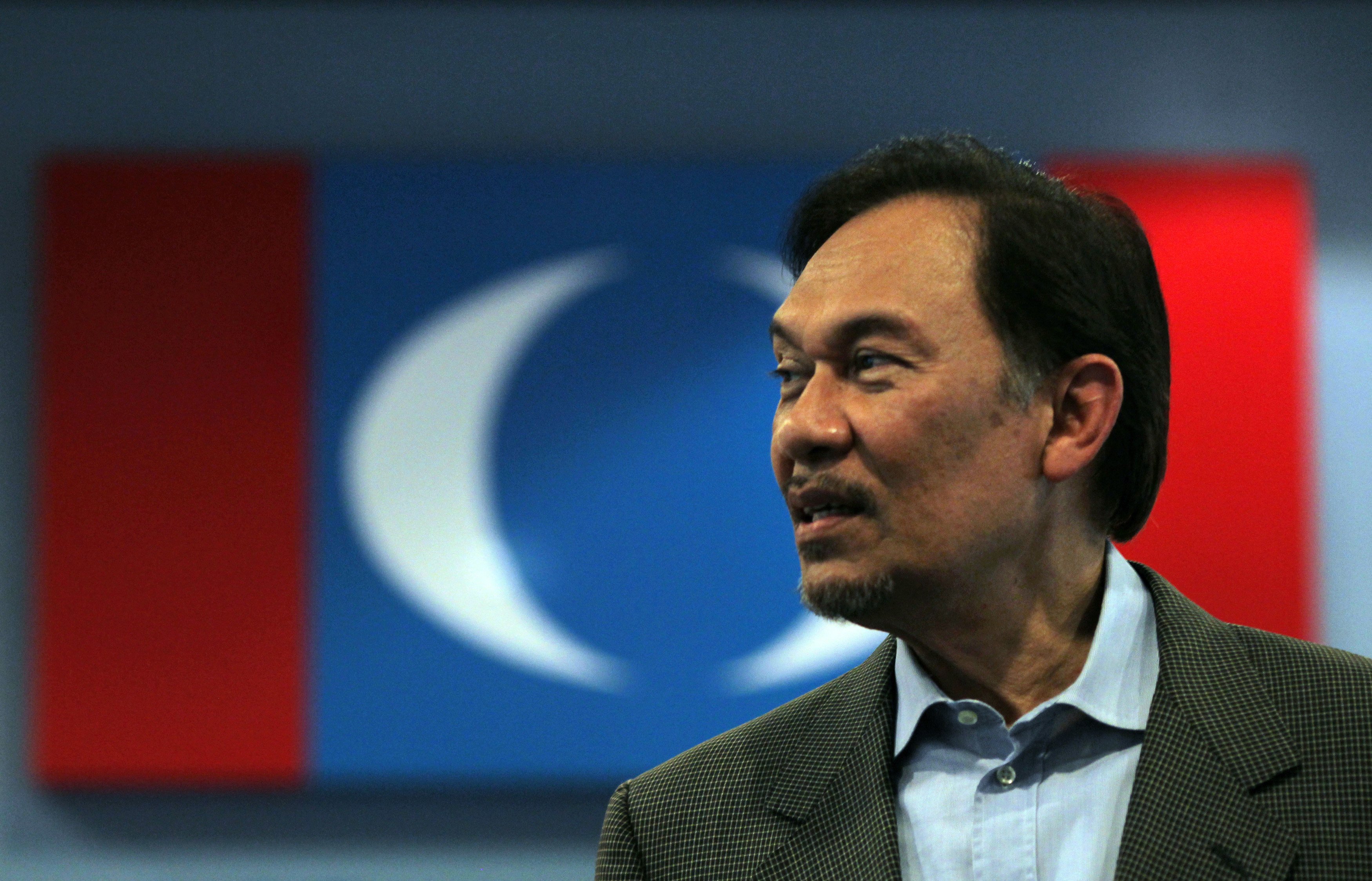Anwar Ibrahim visits the Pakatan Rakyat Keadilan (PKR) headquarters in Kuala Lumpur for a press conference in 2012. Photo: AFP