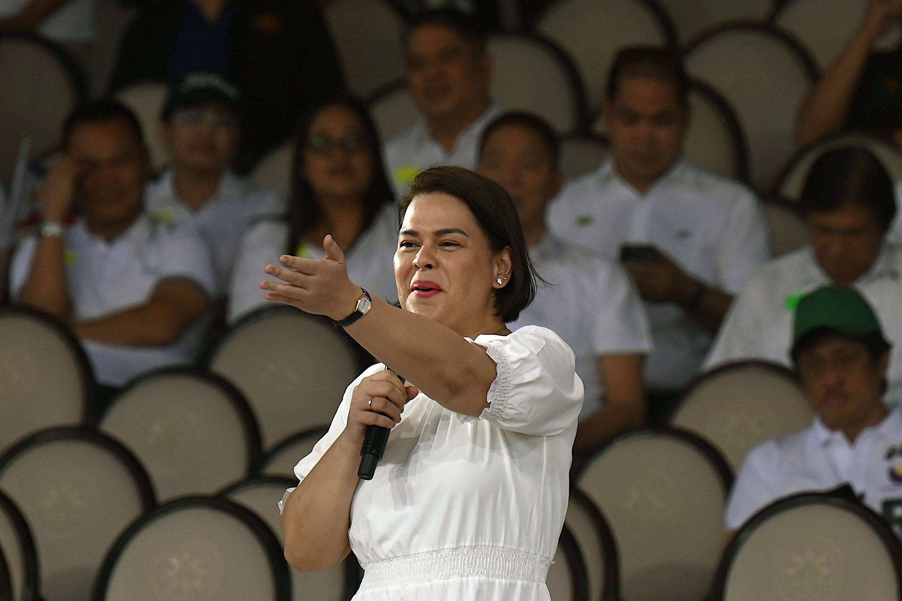 Philippine Vice-President Sara Duterte speaks at a rally in Manila in January. Photo: AFP
