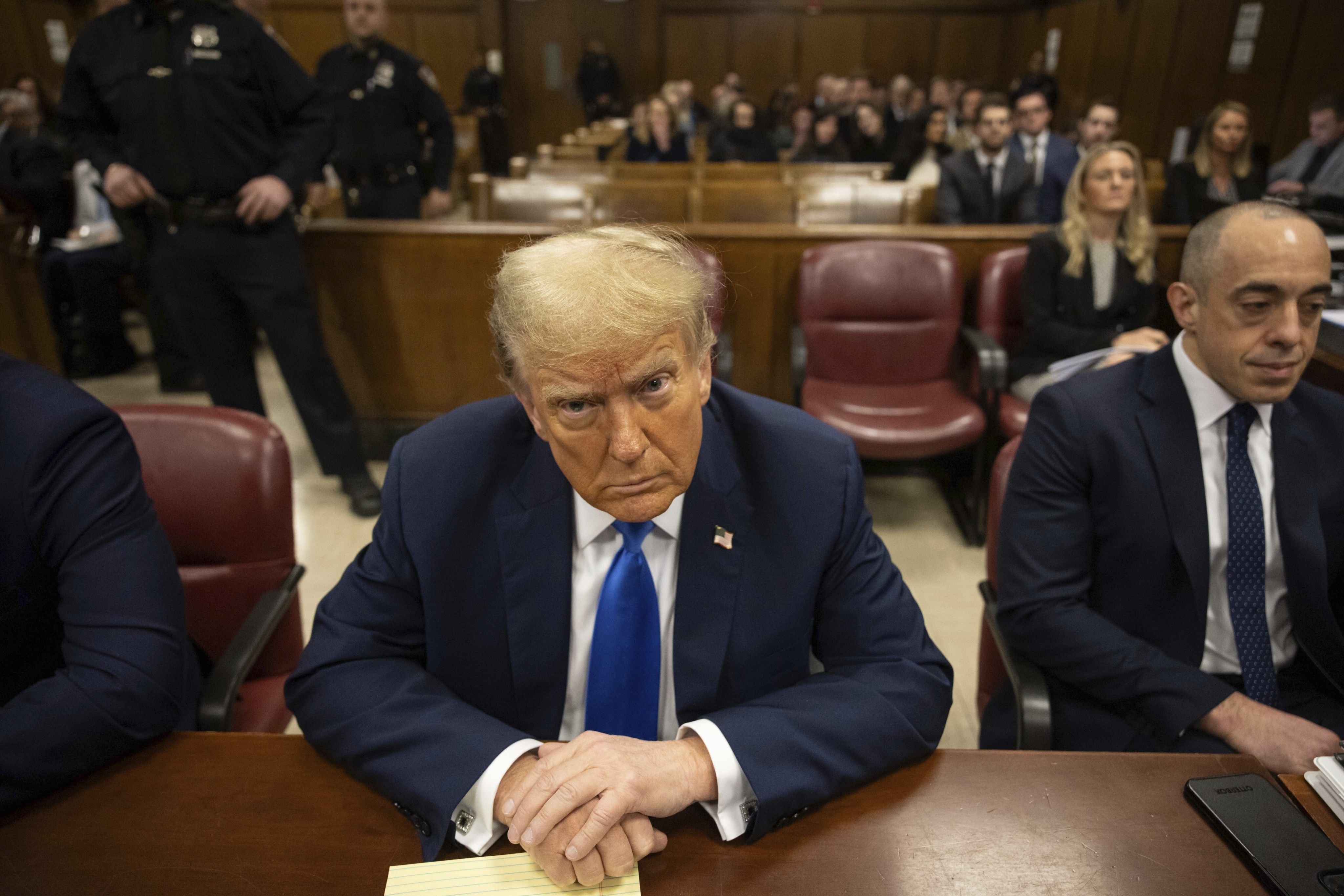 Former US president Donald Trump at Manhattan Criminal Court on Monday,. Photo: AP