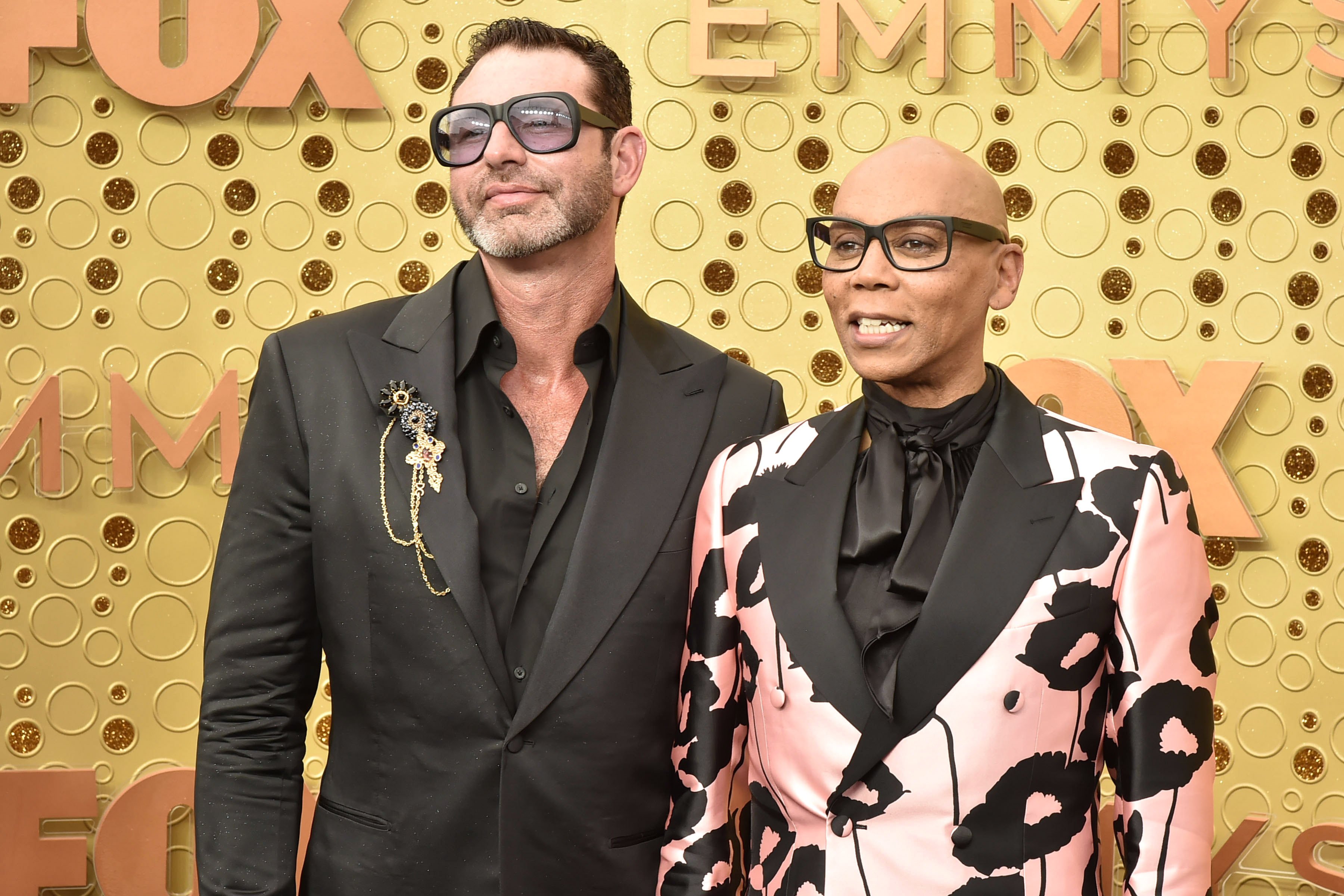 Visual artist Georges LeBar and his husband, Drag Race star RuPaul, at the 2019 Emmy Awards in Los Angeles, California. Photos: Getty Images