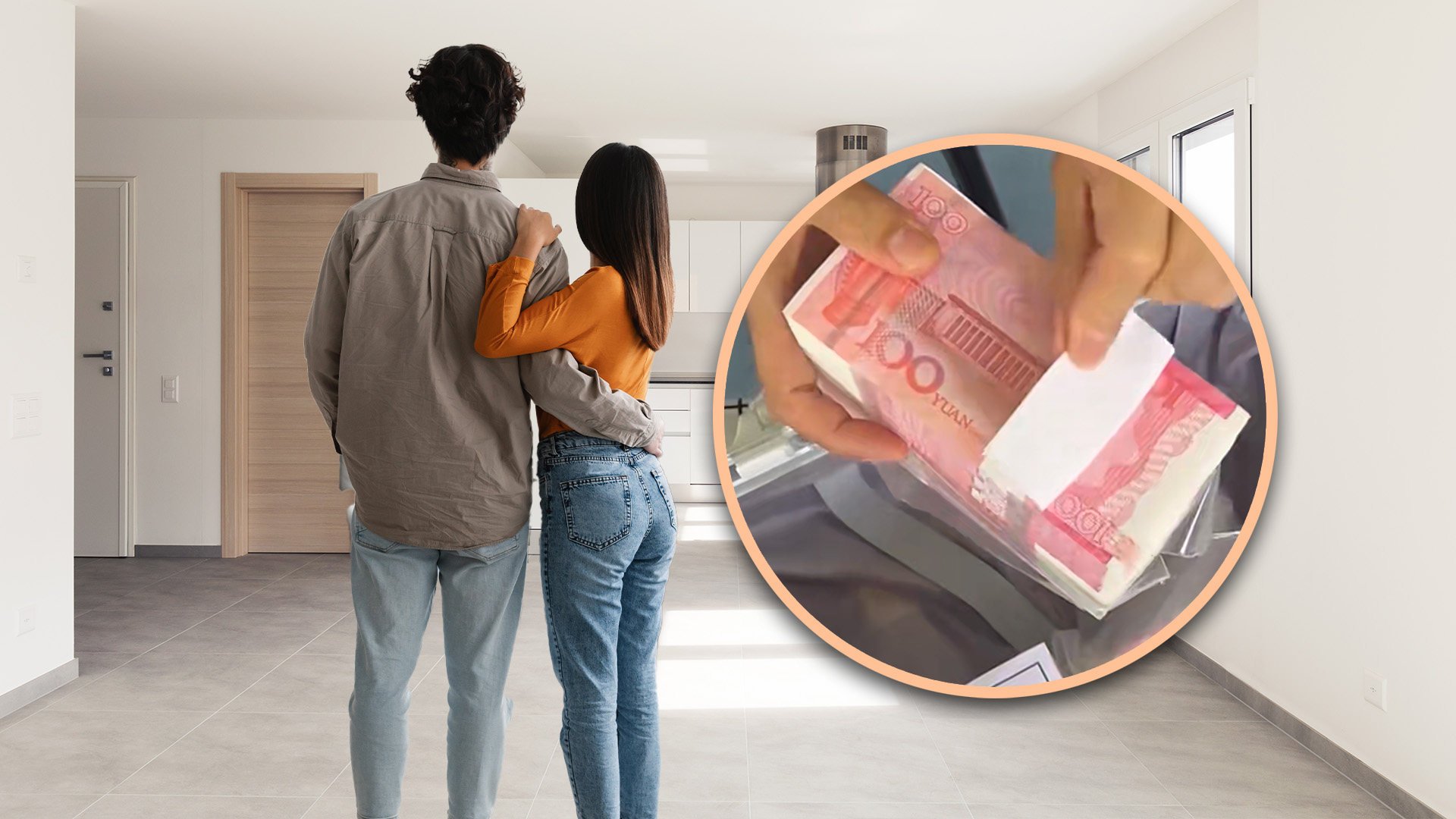 A man in China who was under pressure from his would-be in-laws to buy his girlfriend a flat bought fake money online to keep them happy and ended up being detained by the police. Photo: SCMP composite/Shutterstock/Baidu