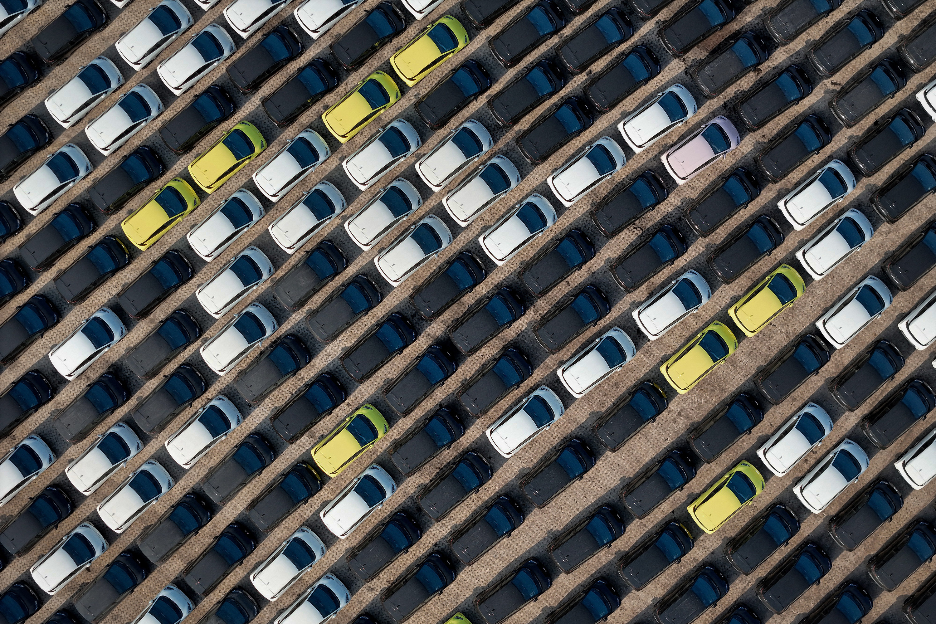 BYD electric cars wait to be loaded onto a ship for export in Yantai, China’s Shandong province. Photo: STR/AFP/Getty Images/TNS