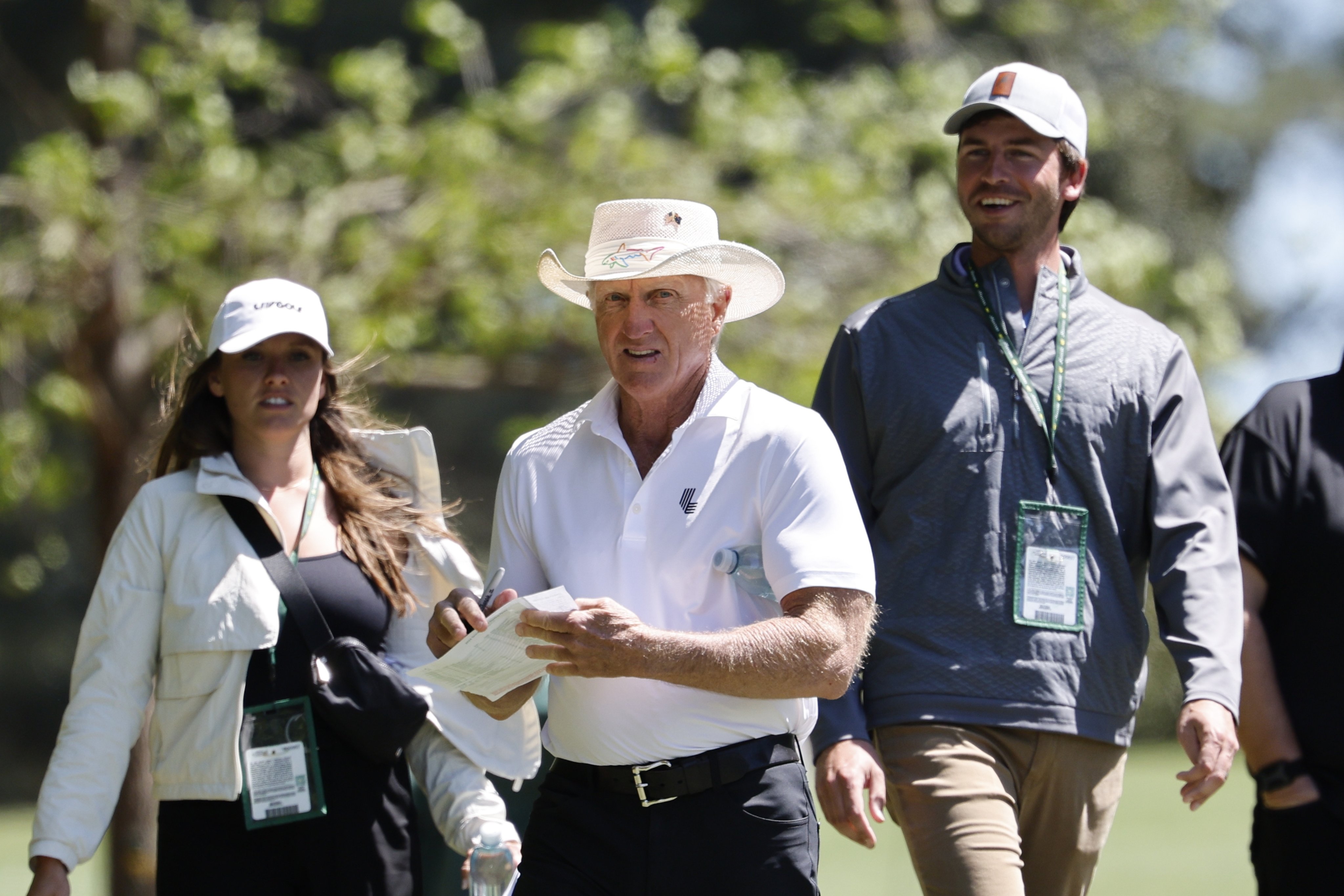 Greg Norman walks along the fourth fairway during the second round of the Masters. Photo: EPA-EFE