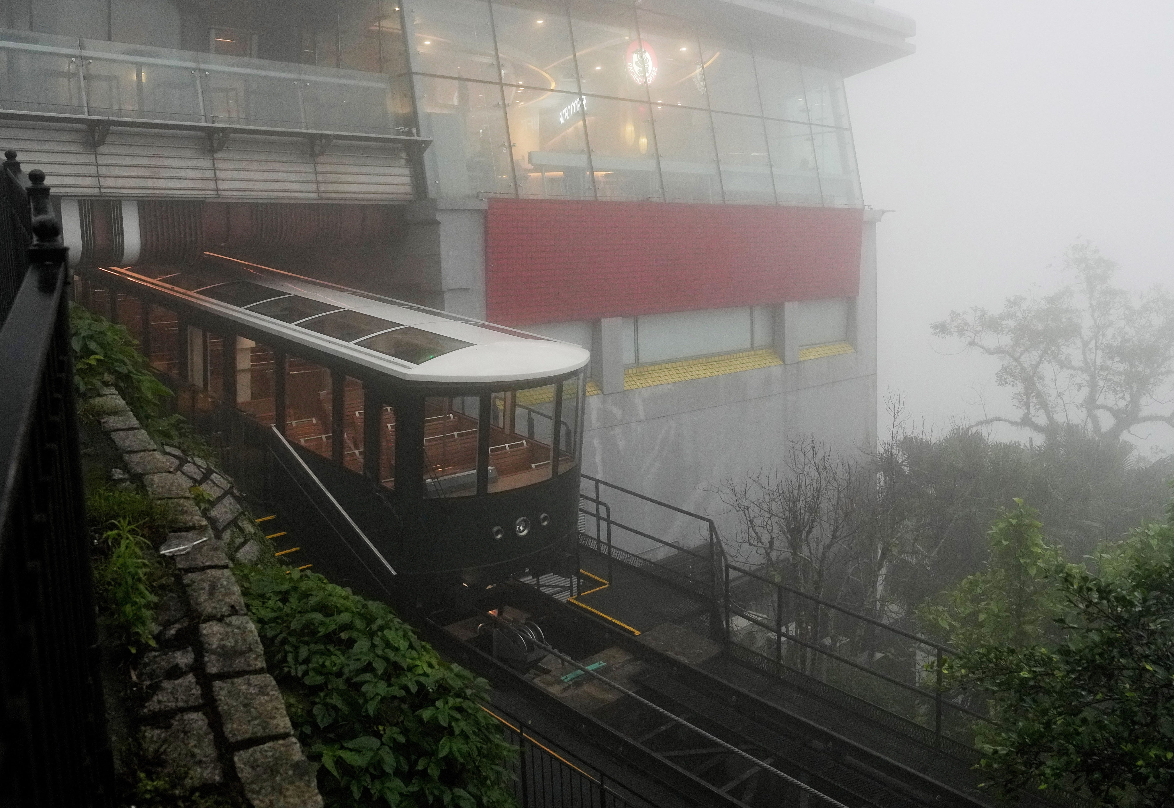 Strong winds and heavy rain toppled several trees near the Peak Tram’s Barker Road stop. Photo: Elson Li