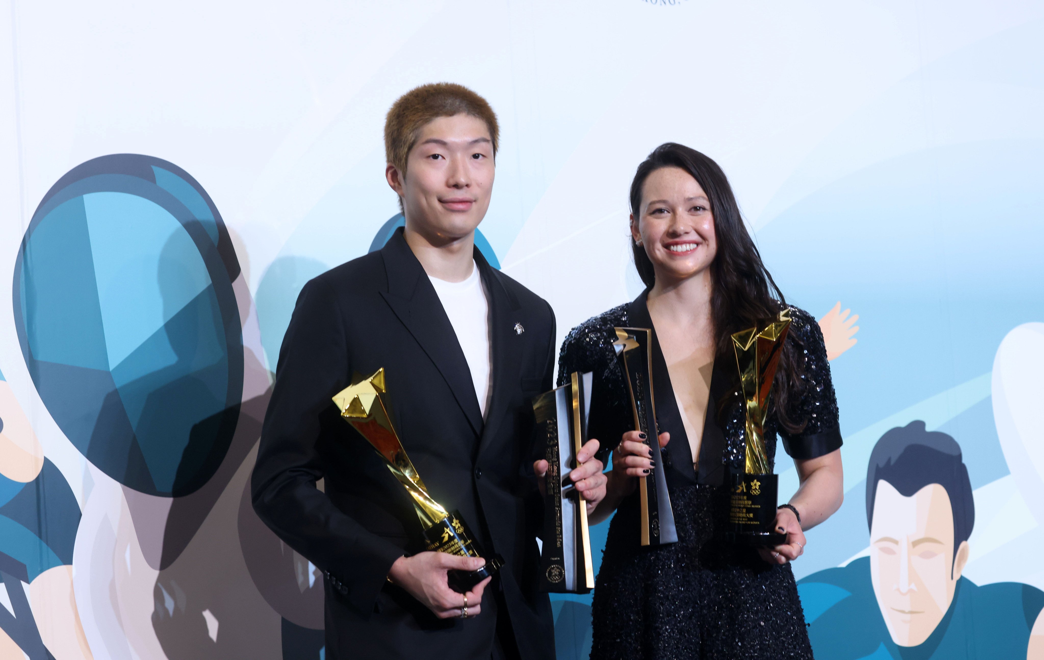 Siobhan Haughey (right) Cheung Ka-long after the Hong Kong sports awards at the Convention & Exhibition Centre. Photo: Yik Yeung-man