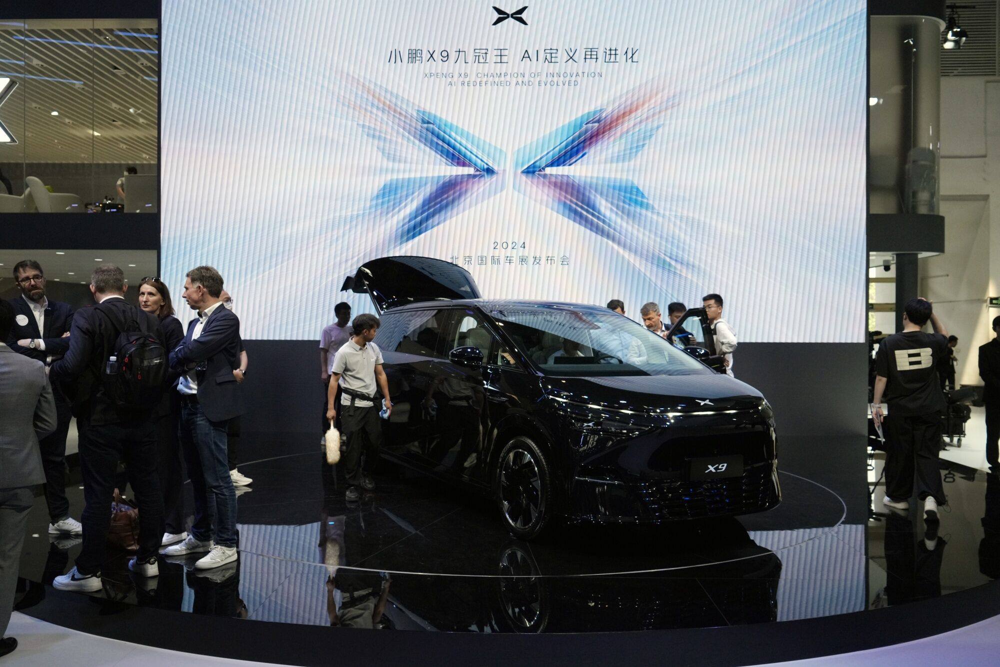 An Xpeng X9 electric vehicle on display at the Beijing Auto Show on Thursday. Photo: Bloomberg