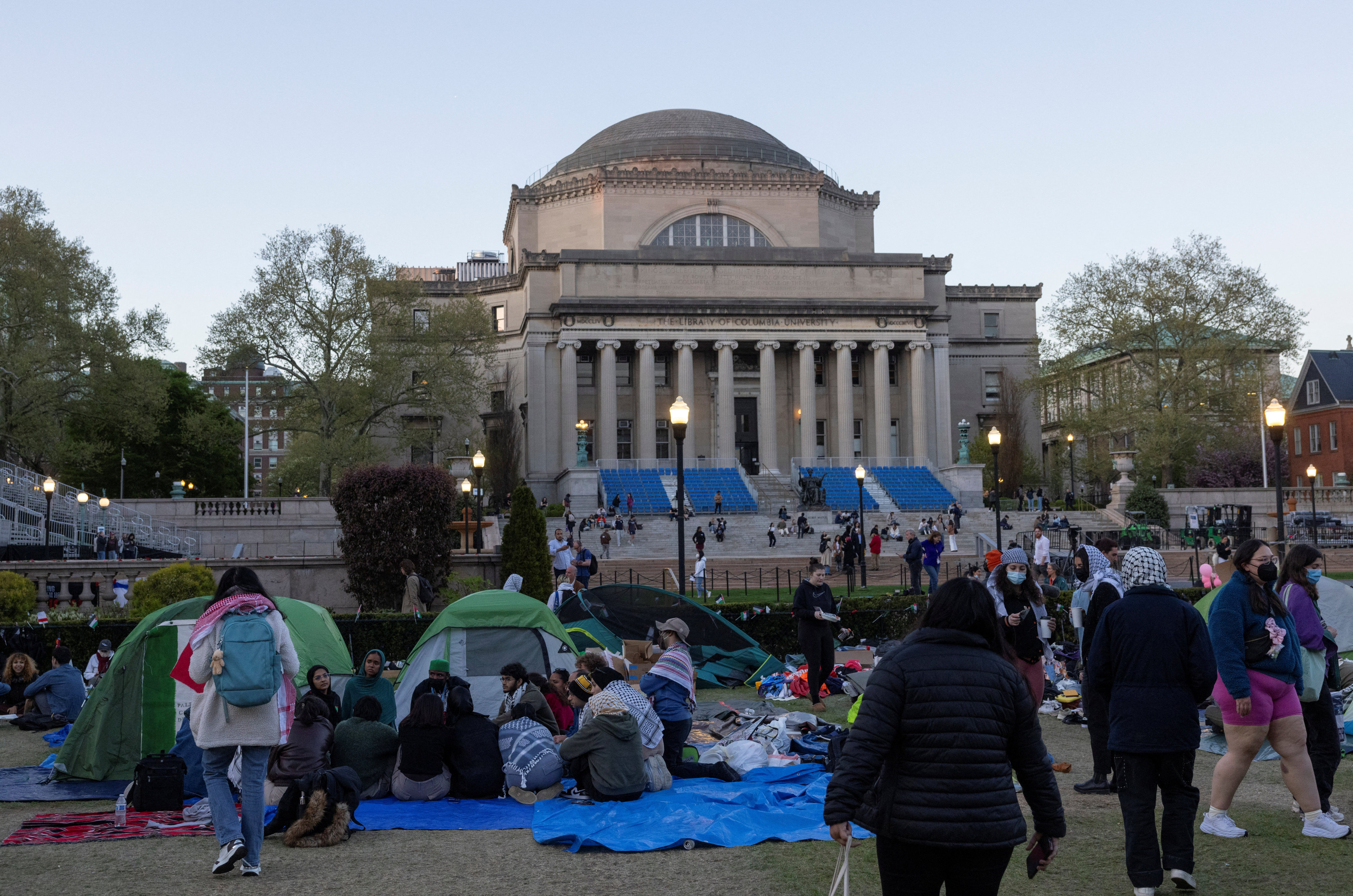 Students prepare to spend another night maintaining a protest encampment in support of Palestinians on the Columbia University campus. Photo: Reuters