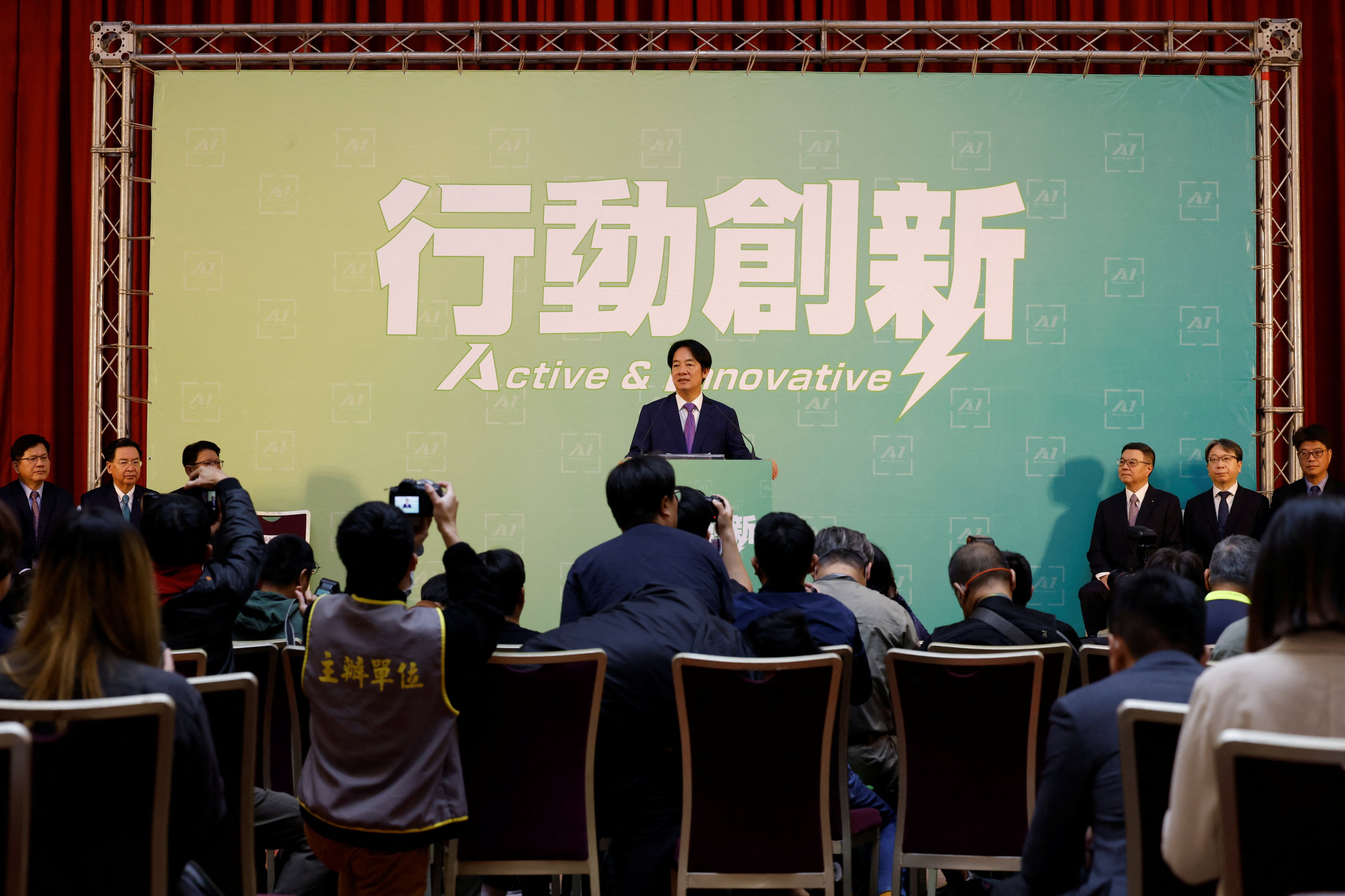 Taiwan president-elect William Lai Ching-te speaks in Taipei on Thursday during a press conference where incoming cabinet members were announced. Photo Reuters