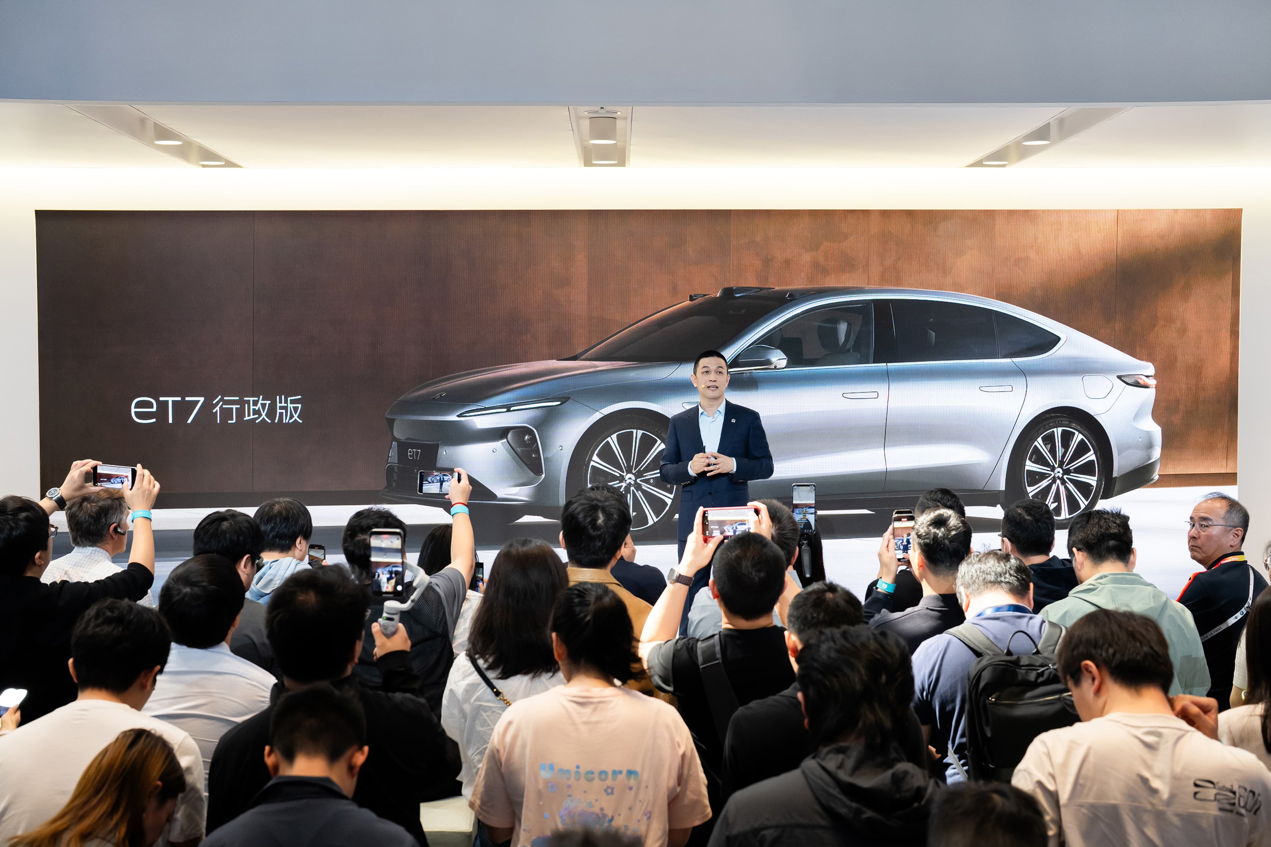Nio founder and CEO William Li Bin at the launch of the EV maker’s refreshed ET 7 model in Beijing on Thursday. Photo: Handout