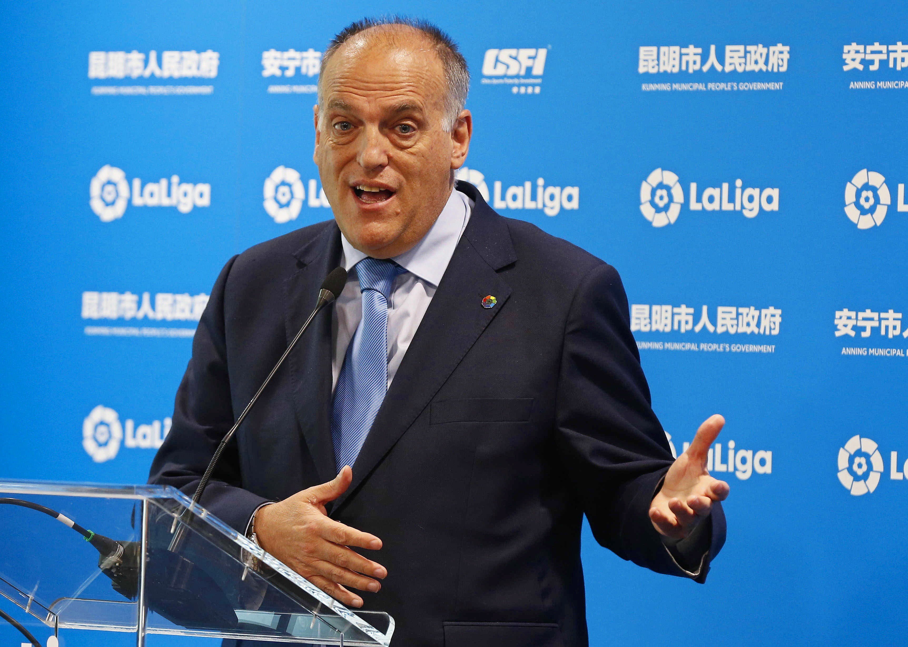 La Liga president Javier Tebas is keen for the league to host matches abroad from the 2025-26 season. Photo: EPA