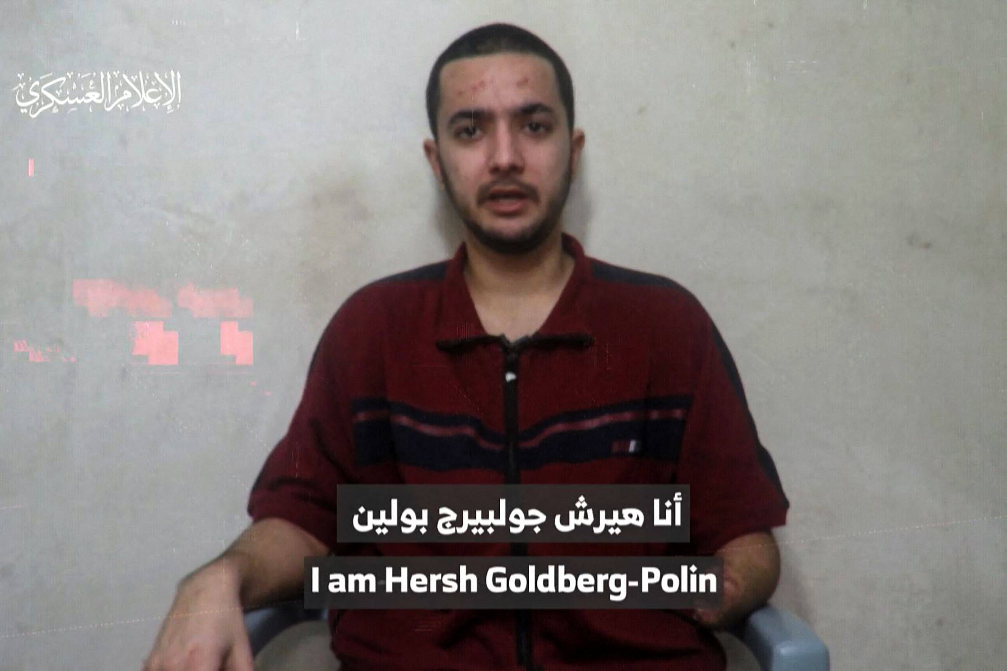 Israeli-American man identified as Hersh Goldberg-Polin in the video. Photo: Hamas Media via AFP 
