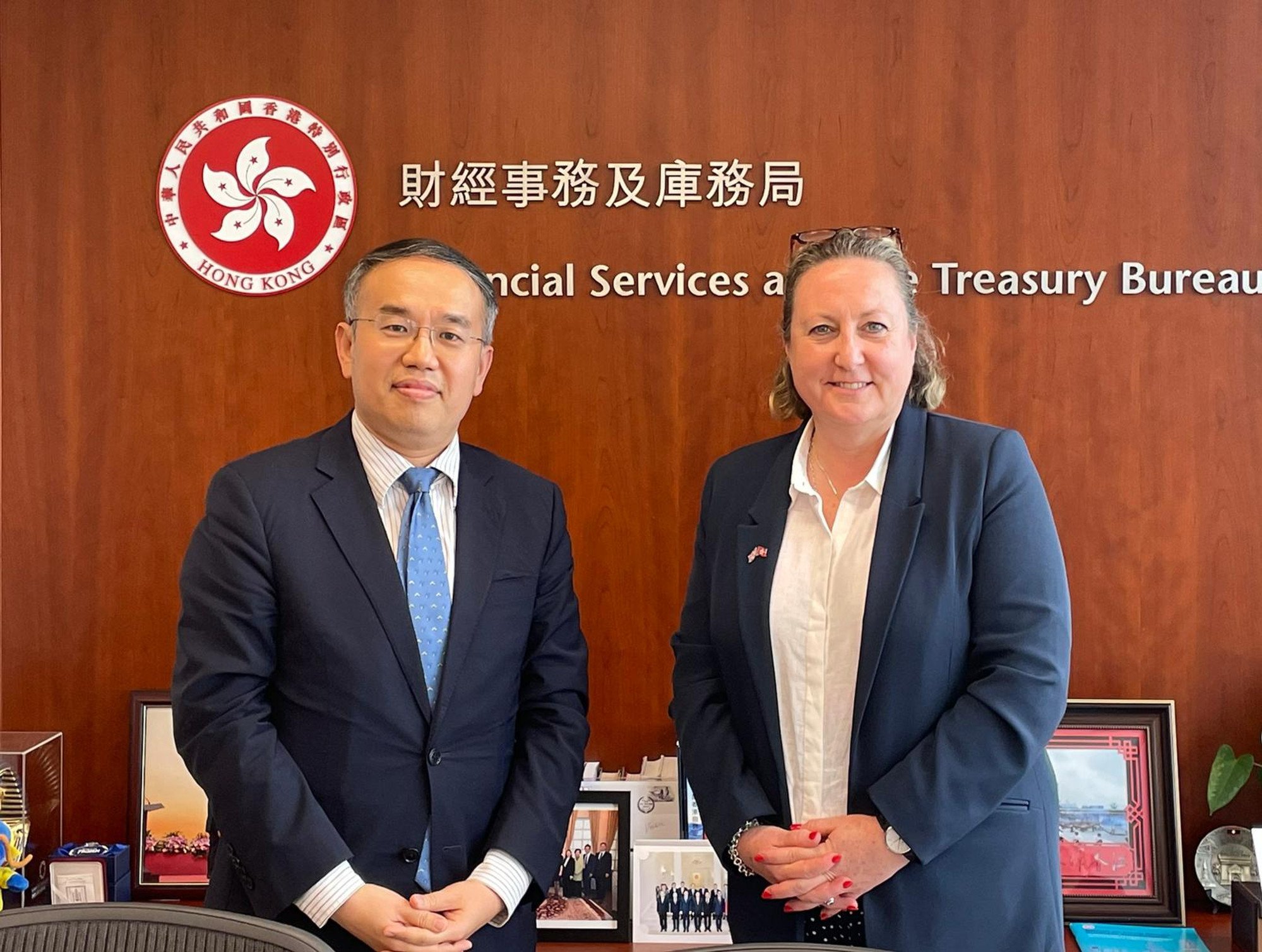 Treasury chief Christopher Hui meets UK minister Anne-Marie Trevelyan. Photo: Facebook/Financial Services and the Treasury Bureau