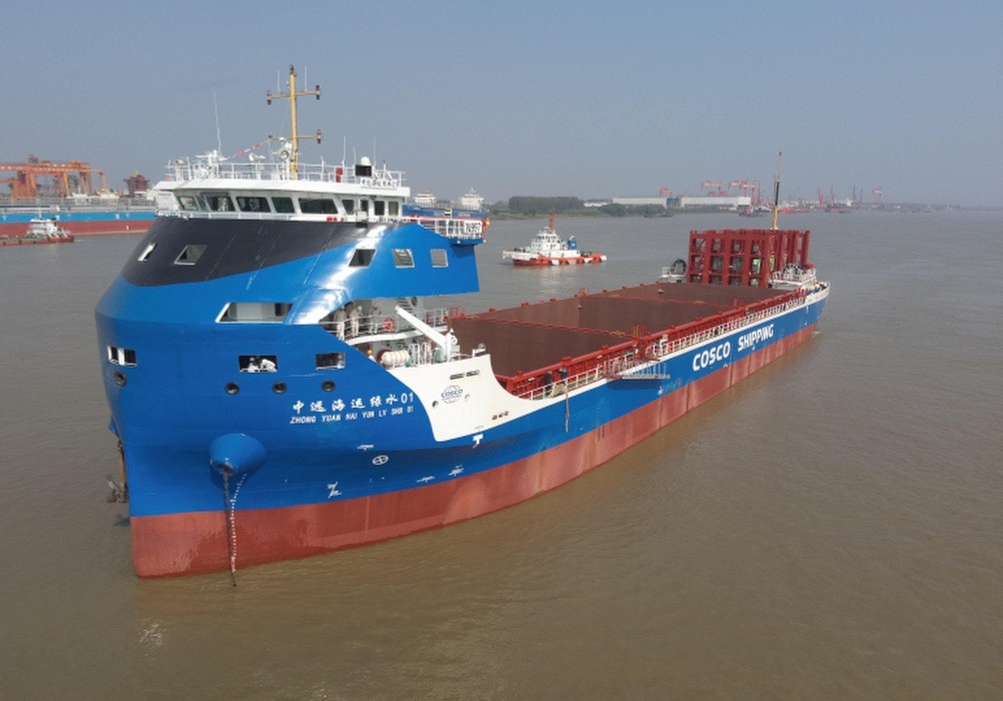 The world’s biggest fully electric container ship built in China by state-owned shipping group Cosco will start a regular weekly service between Shanghai and Nanjing. Photo: Handout