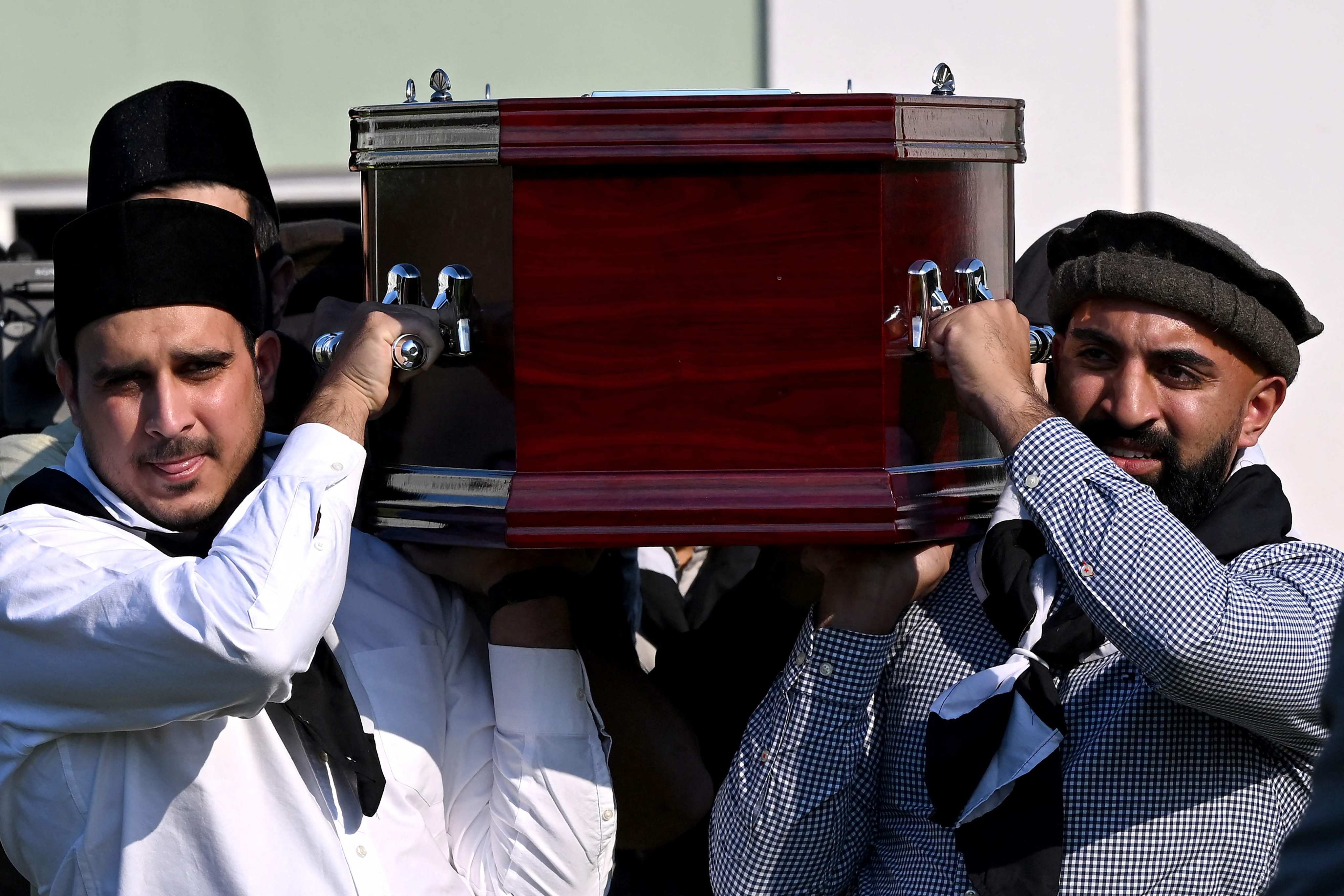 Mourners carry the coffin of Pakistani security guard Faraz Tahir in Sydney on Friday. The security guard was one of the six victims killed on April 13 in a mass stabbing attack. Photo: AFP