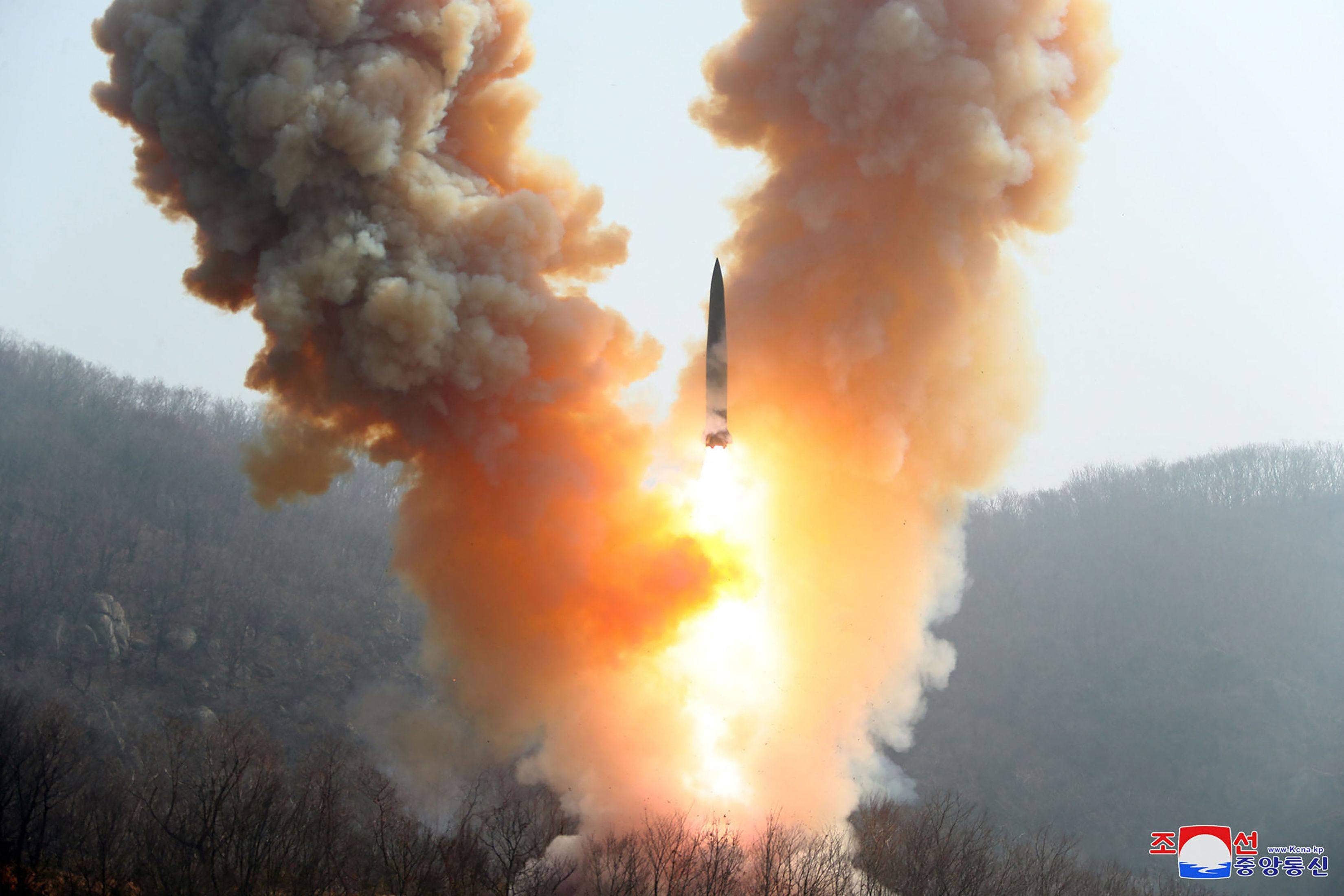 North Korea fires a ballistic missile carrying a mock nuclear warhead last year in what state media described as military drills “simulating a nuclear counterattack”. Photo: KCNA via KNS/AFP