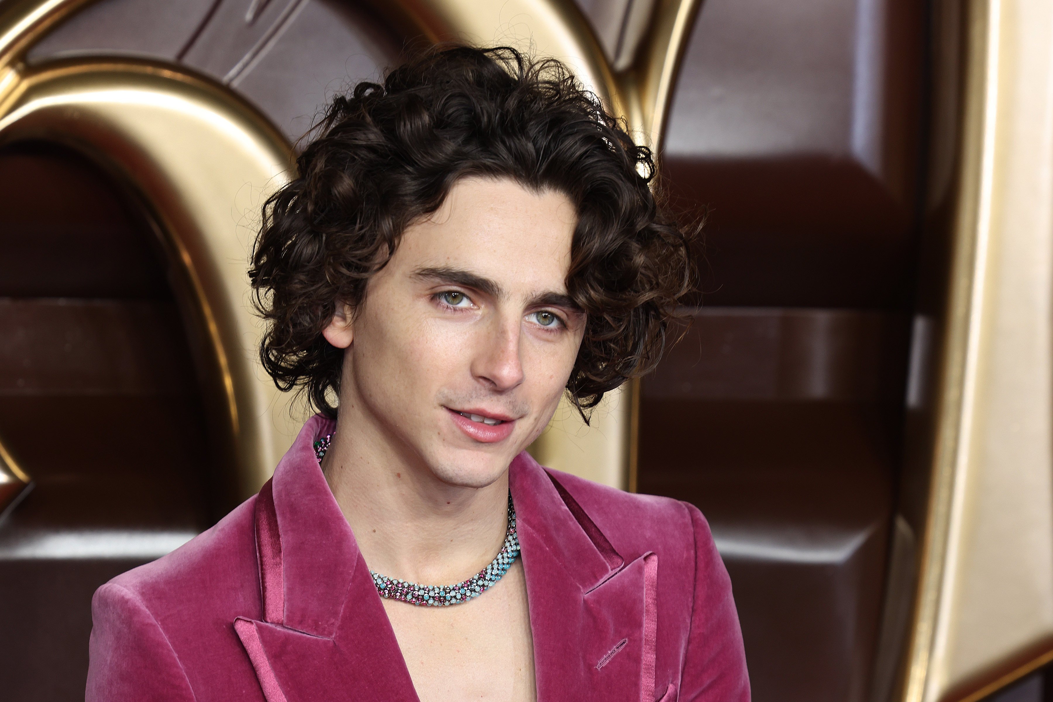 Timothée Chalamet wears candy-like Cartier jewellery at the world premiere for Wonka in London, in November. Photo: FilmMagic