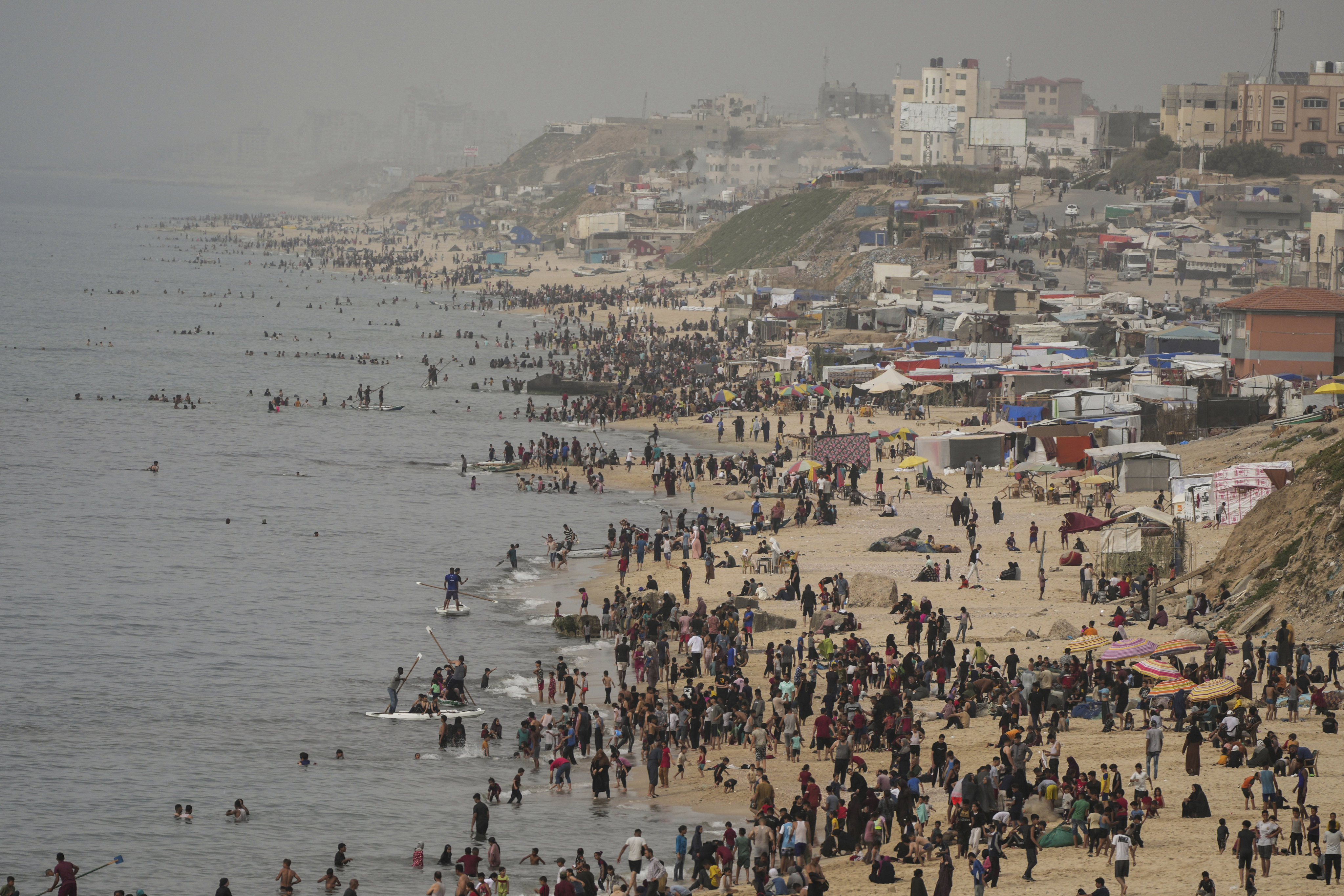 A beach in Deir al Balah, Gaza Strip. The US military has begun construction on a pier meant to boost deliveries of aid. Photo: AP