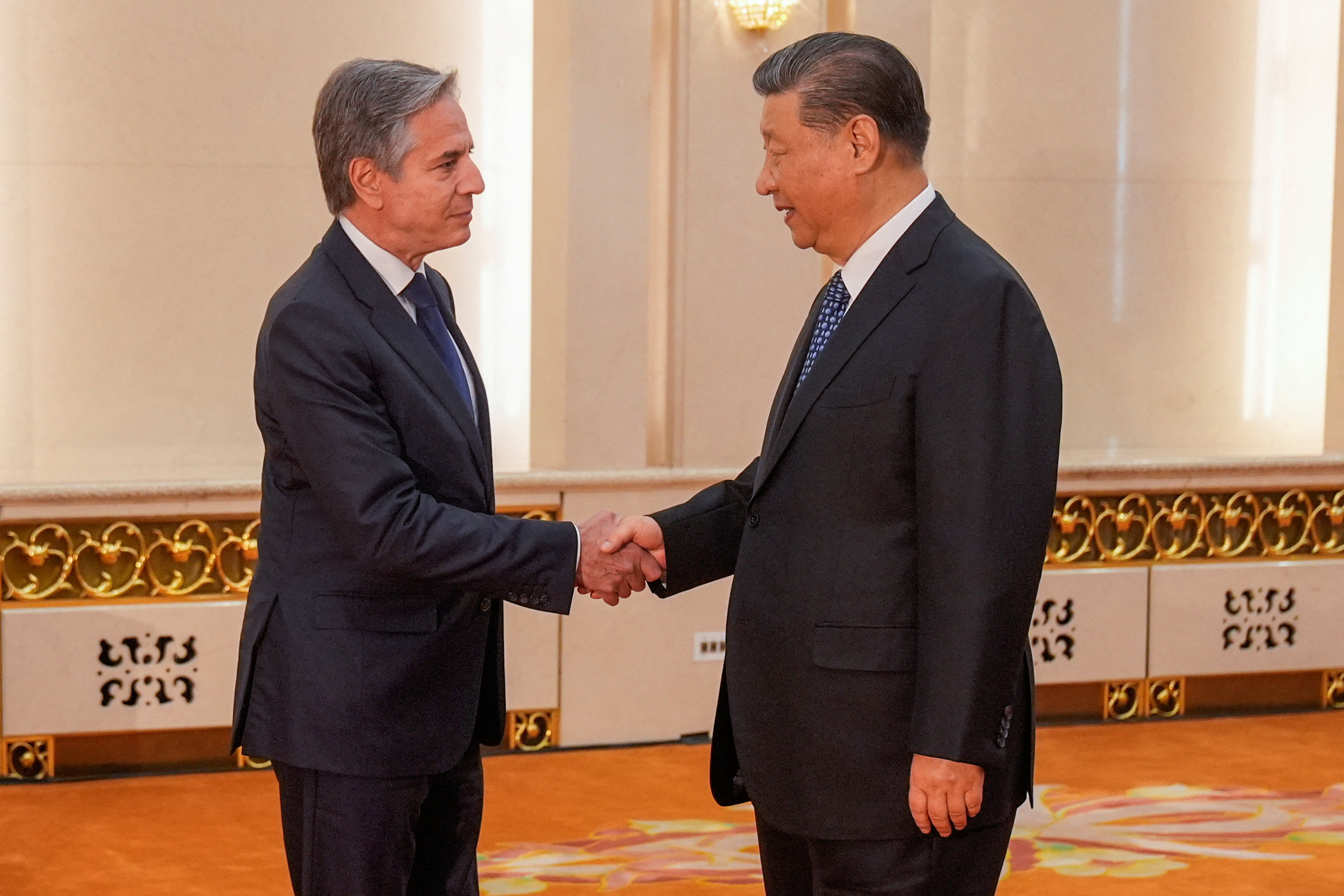 US Secretary of State Antony Blinken meets Chinese President Xi Jinping at the Great Hall of the People in Beijing on Friday afternoon. Photo: Reuters
