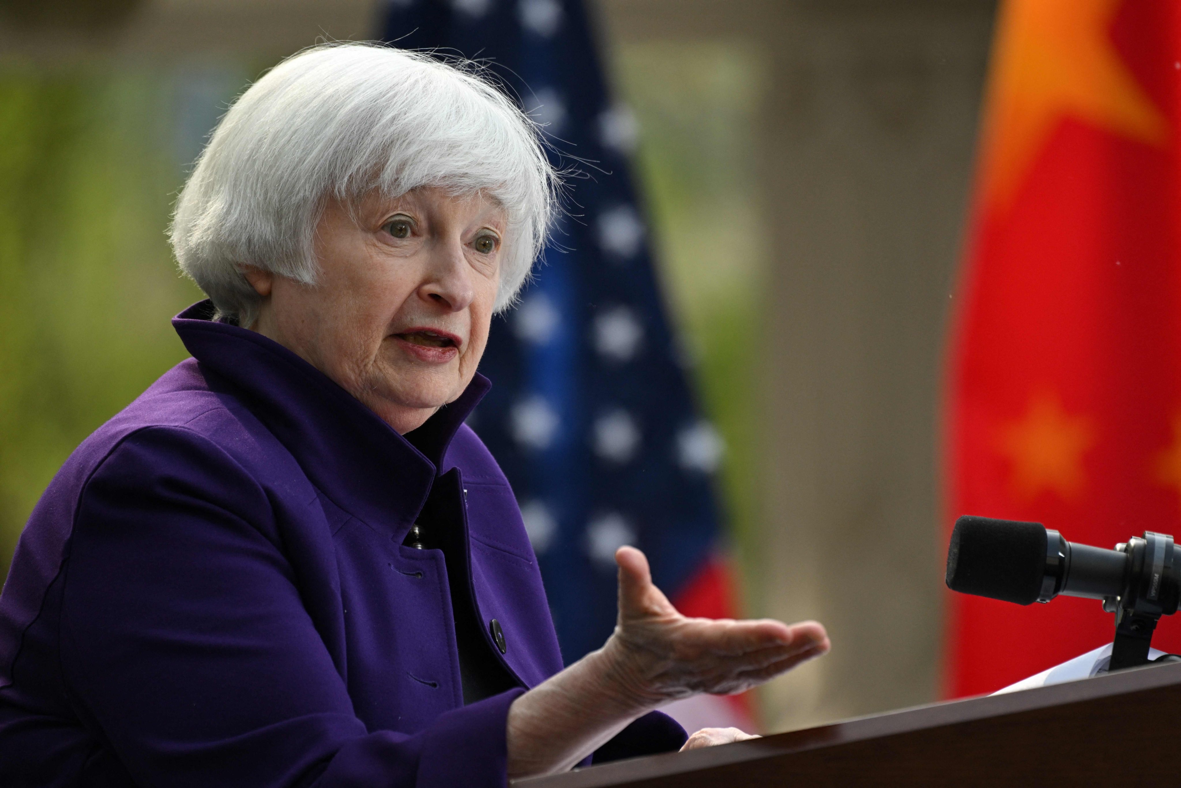 US Treasury Secretary Janet Yellen speaks at a press conference in Beijing on April 8 during her week-long visit to China. Photo: AFP