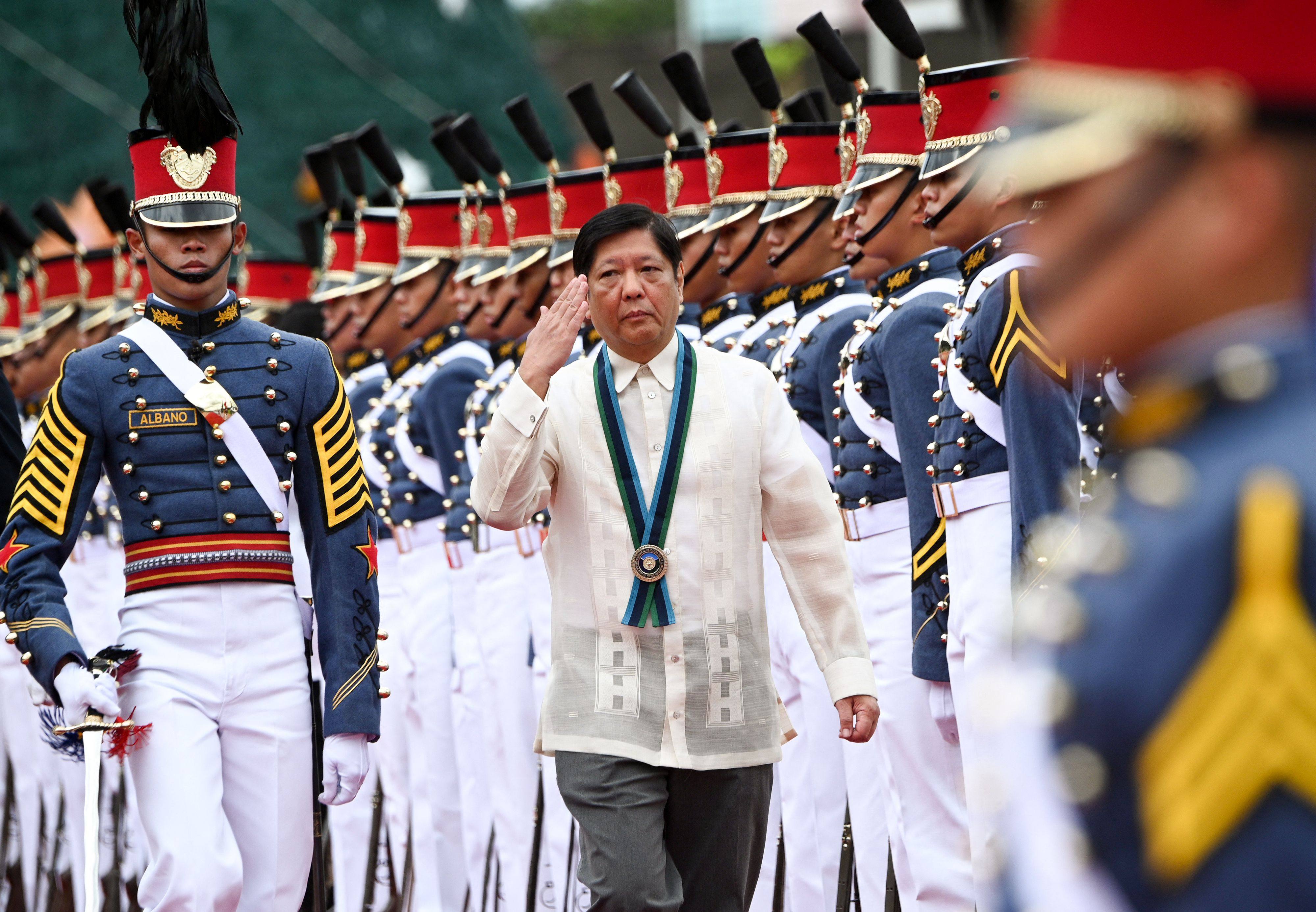 Philippine President Ferdinand Marcos Jnr inspects a military parade in Manila. Photo: AFP