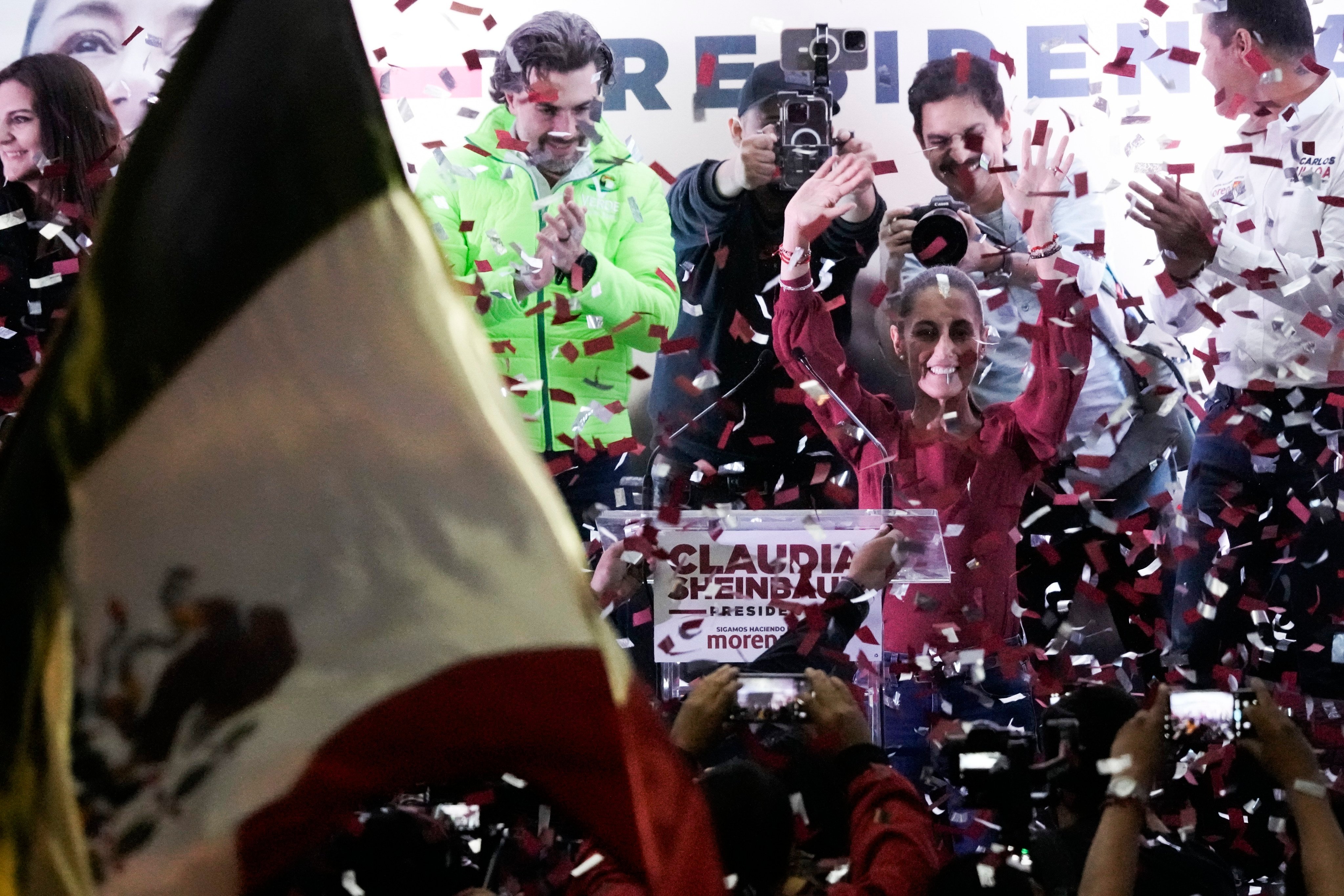 Presidential hopeful Claudia Sheinbaum at her campaign rally in Mexico City. Photo: ap