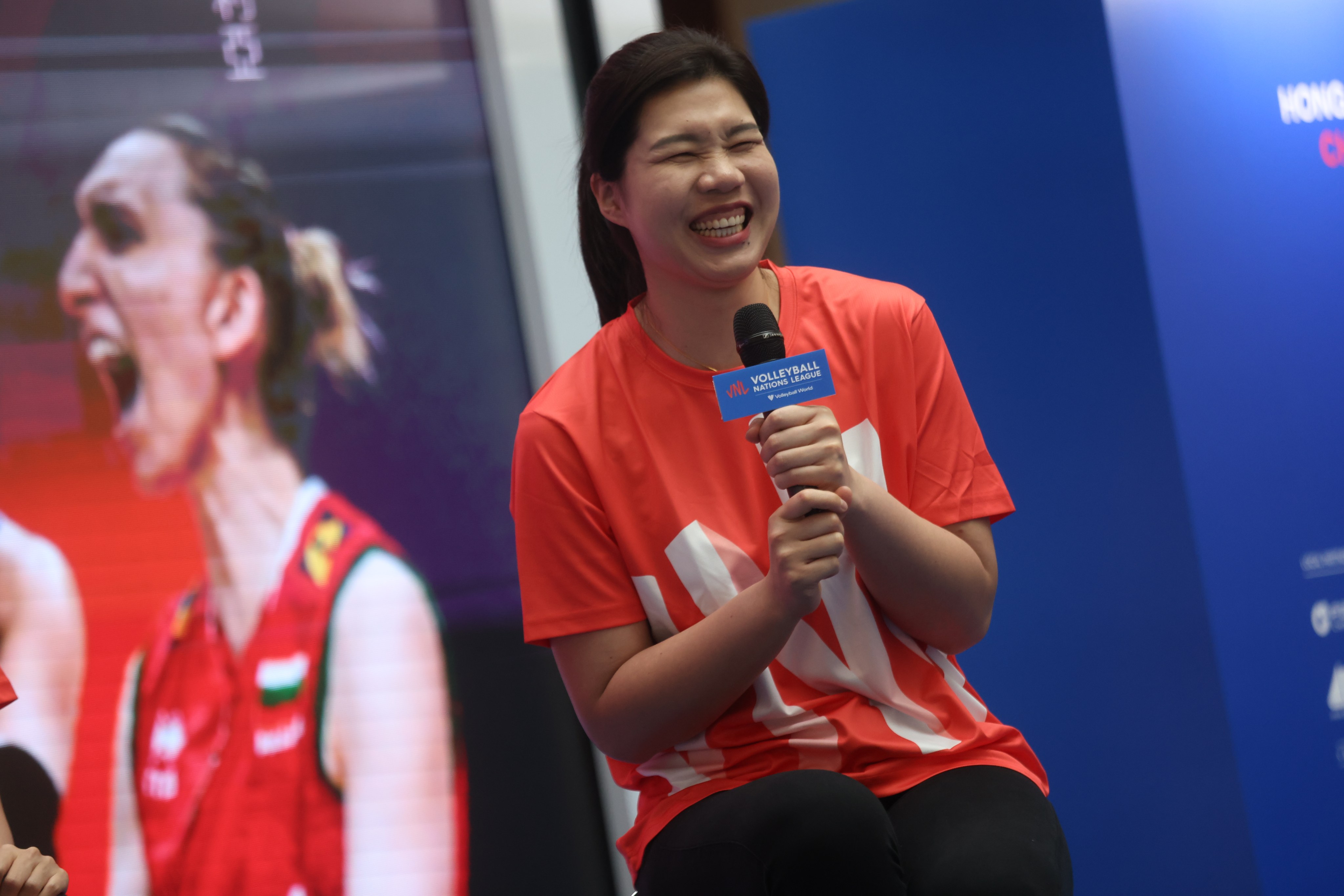 China’s Xu Yunli talks to the press at a press conference for the Volleyball Nations League Hong Kong 2024. Photo: Jonathan Wong