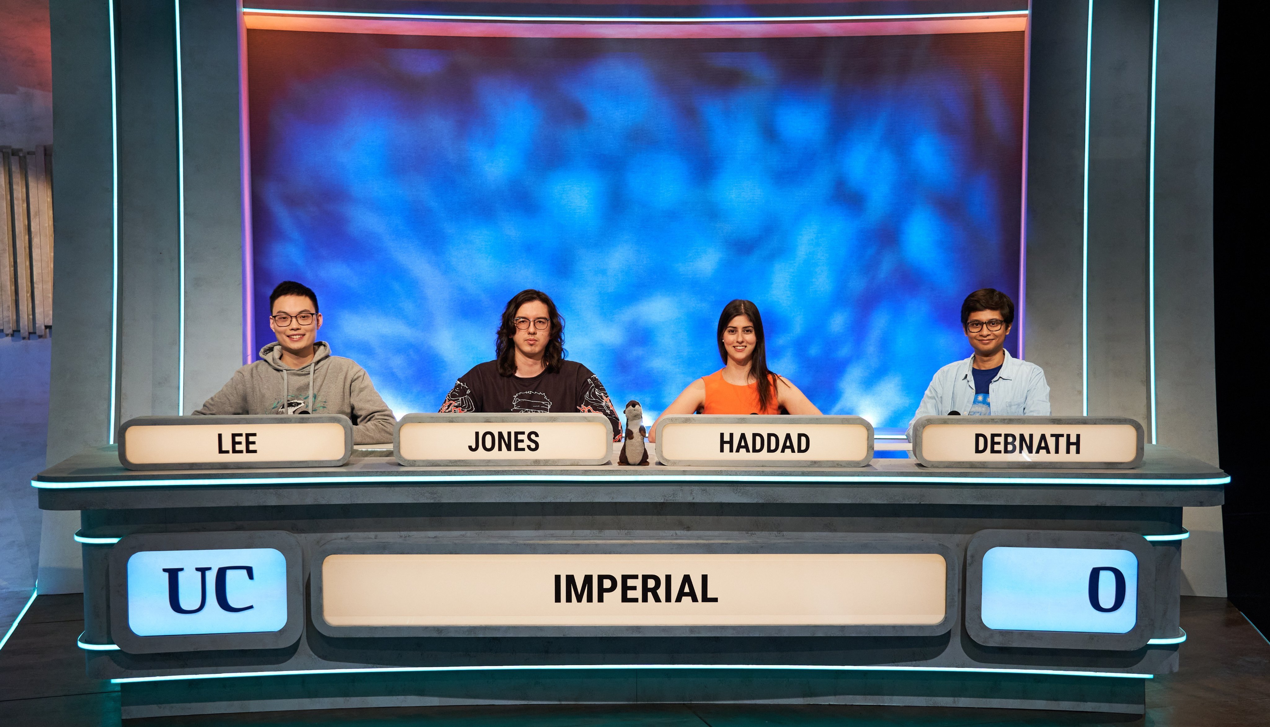 Hong Kong pair Justin Lee and Adam Jones line up on University Challenge with their team mates. Photo: BBC