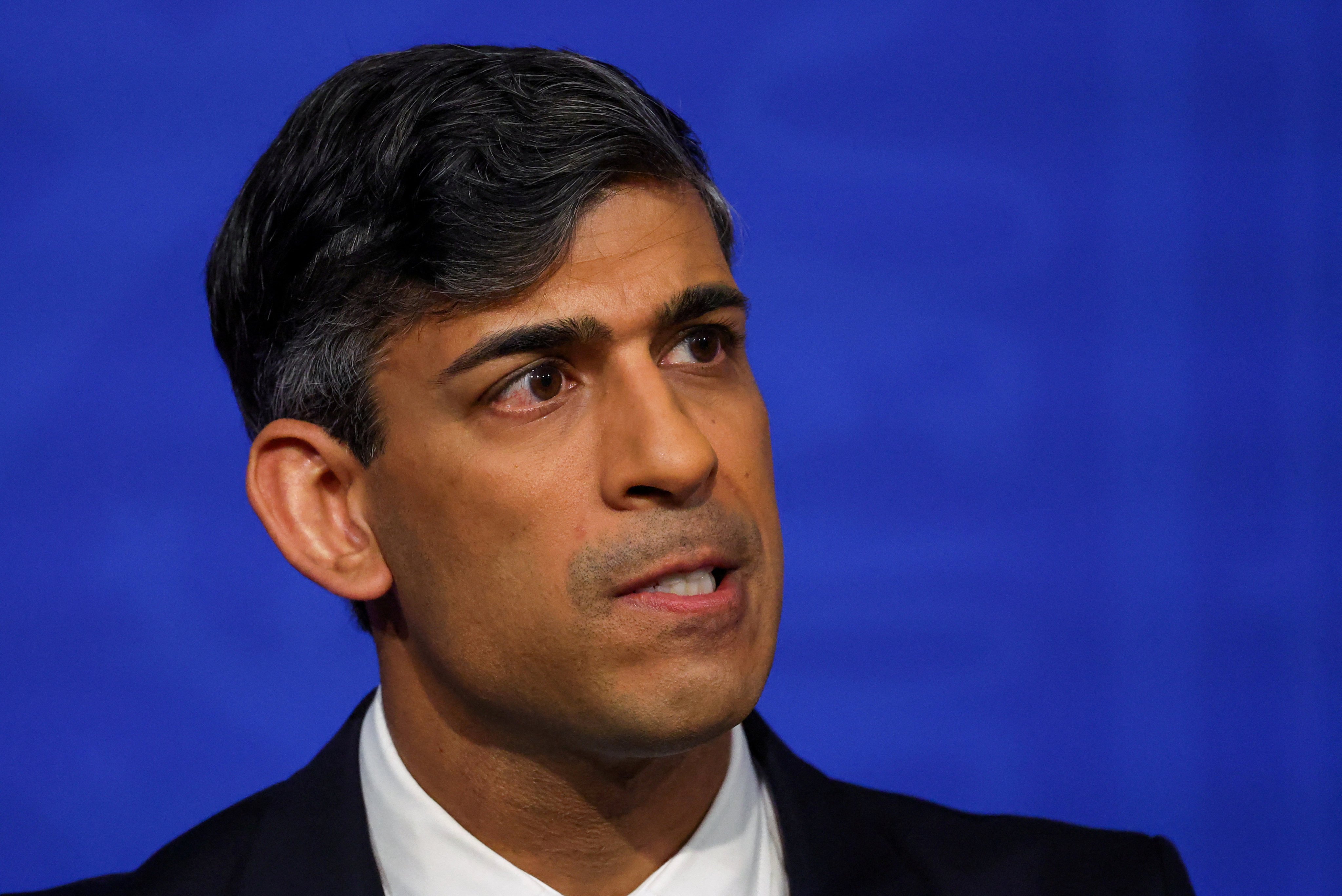 British Prime Minister Rishi Sunak attends a press conference at Downing Street in London. Photo: Reuters