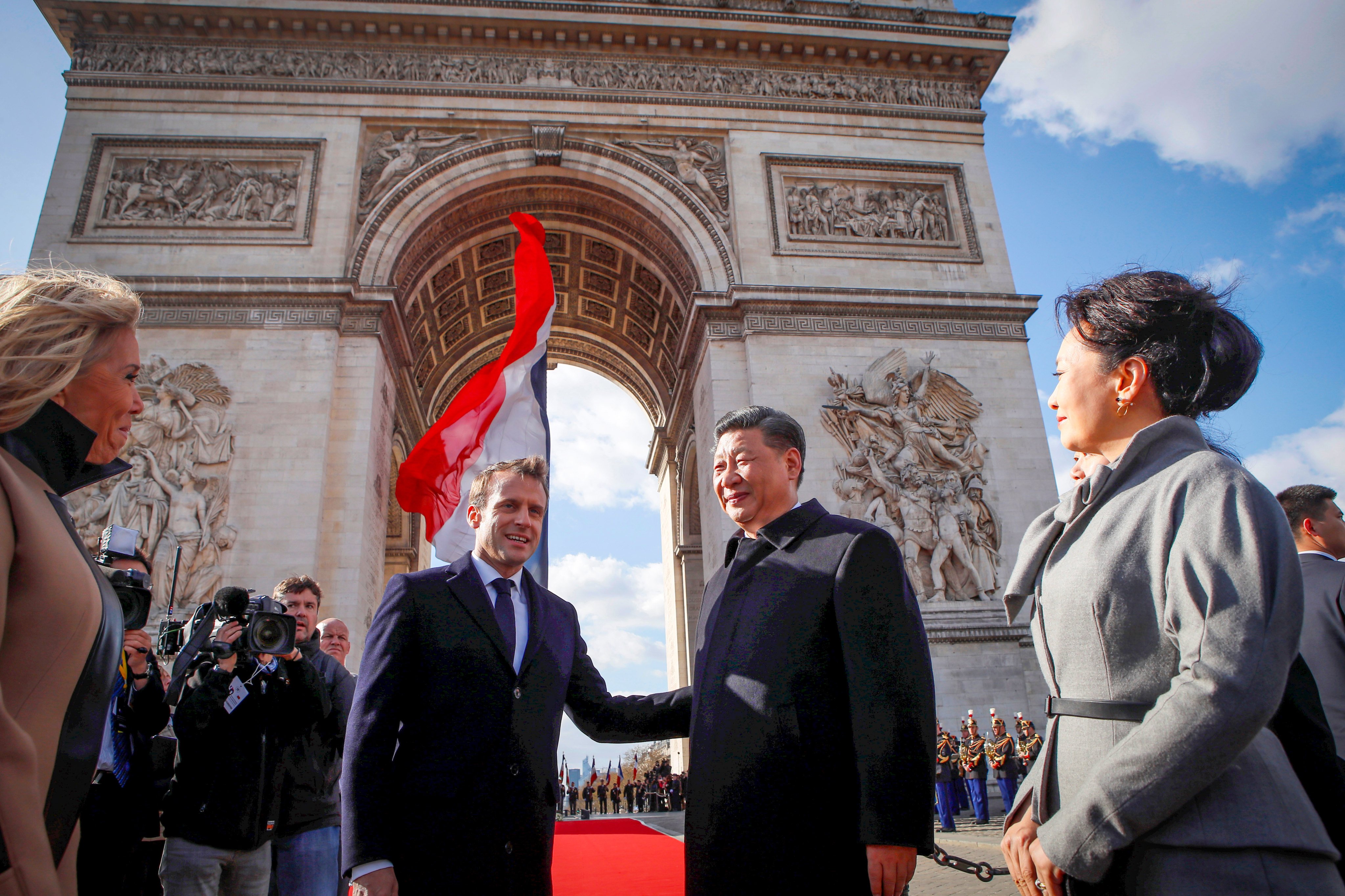 Presidents Emmanuel Macron and Xi Jinping pictured with their wives Brigitte Macron and Peng Liyuan at the Arc de Triomphe in Paris during the Chinese leader’s 2019 visit. Photo: Reuters
